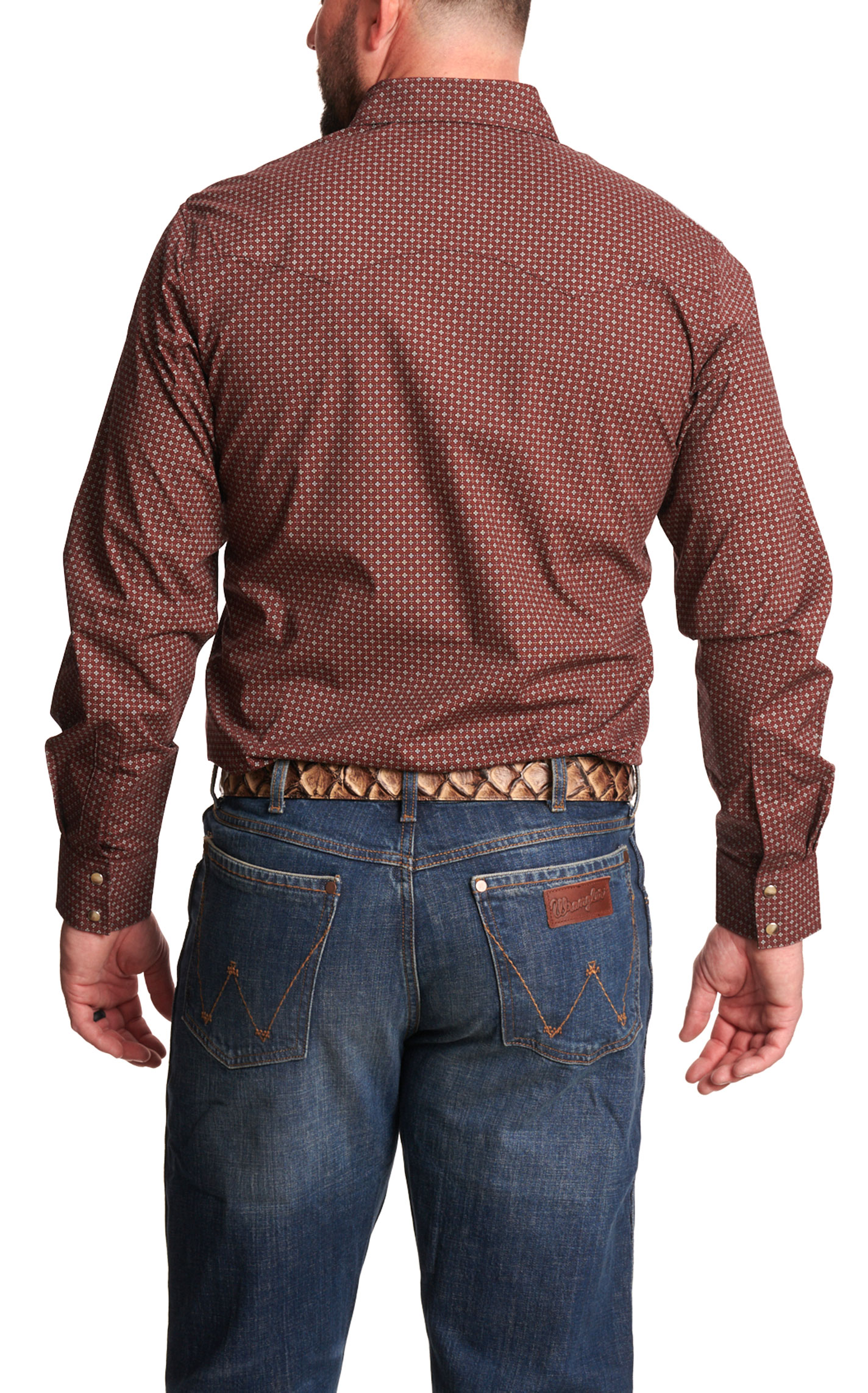 Wrangler Retro Men's Burgundy Geo Print Long Sleeve Western Shirt - Image 1