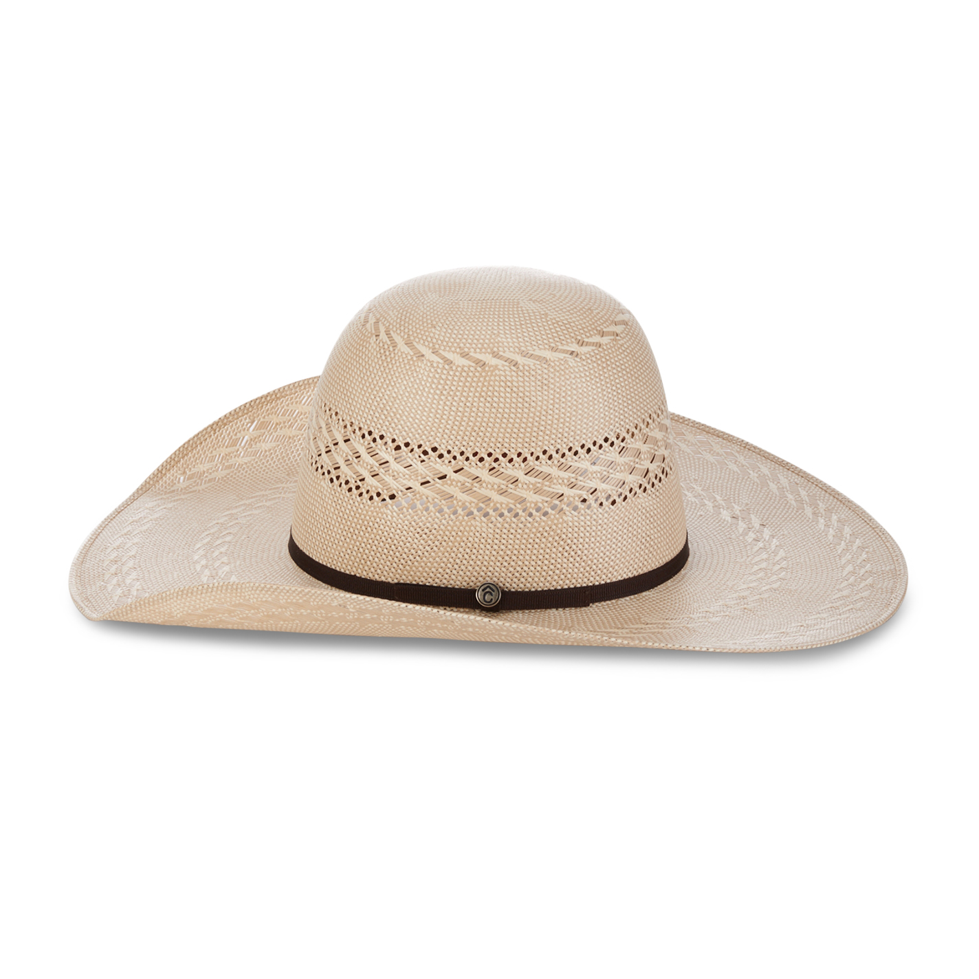 Rafter C Ivory and Tan Shantung Vented Open Crown Straw Hat - Image 1