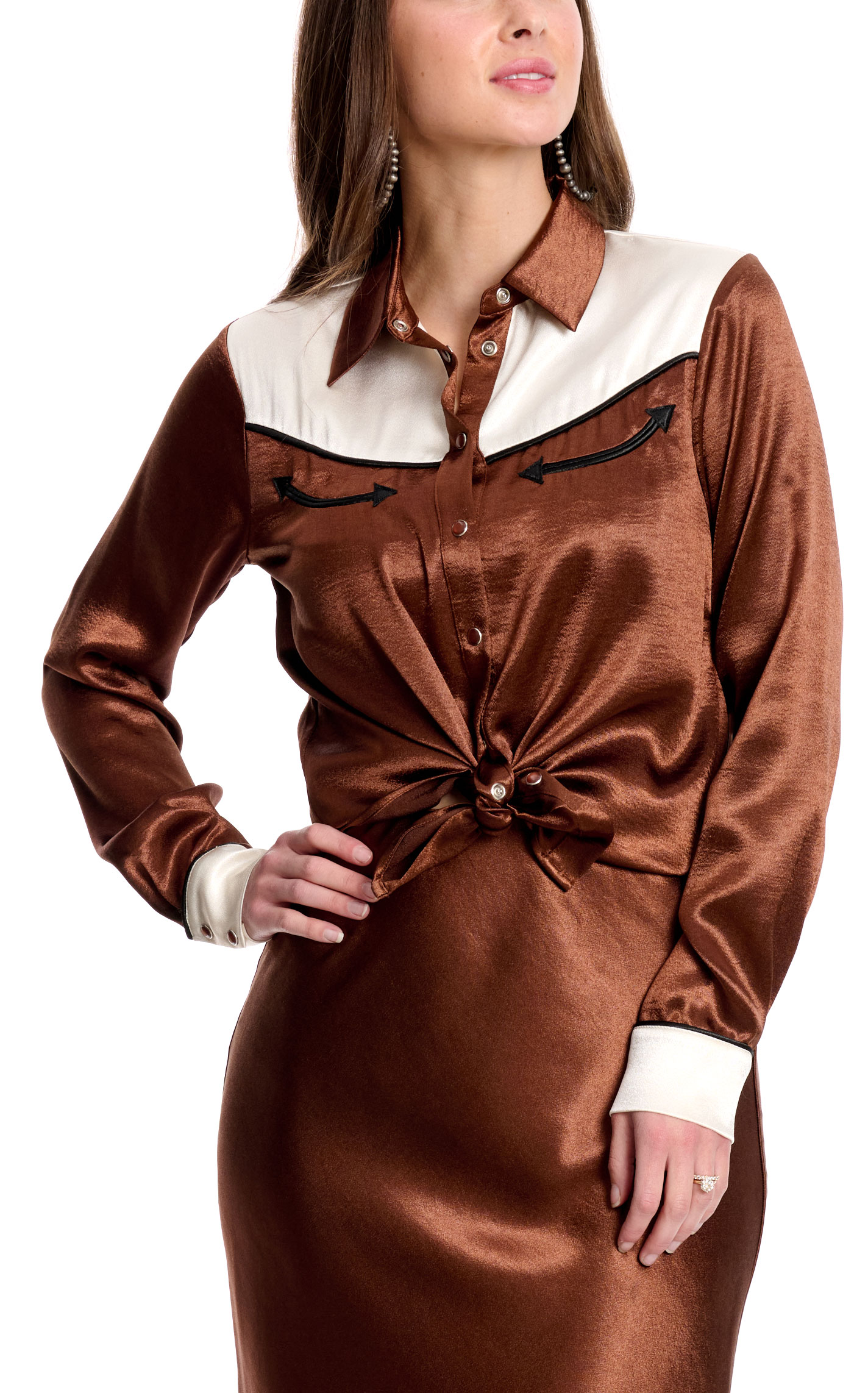 Rockin C Women's Rich Brown Silky Western Top - Image 1