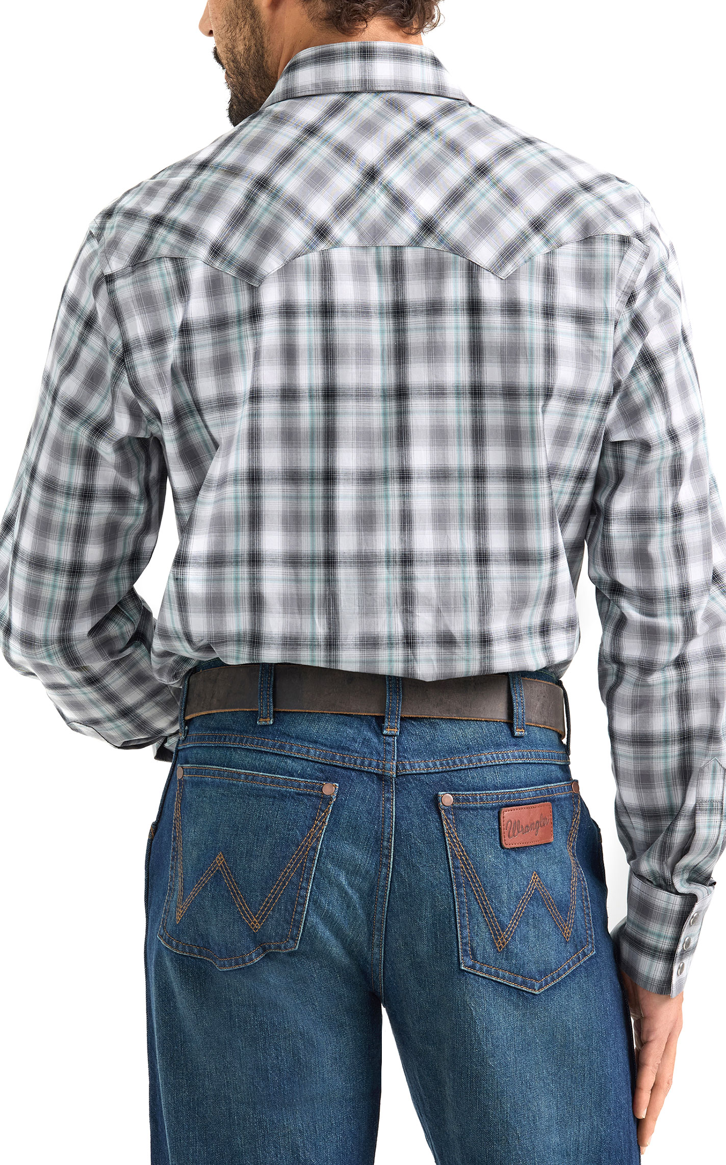 Wrangler Retro Men's Black & Gray Plaid Western Shirt - Image 1