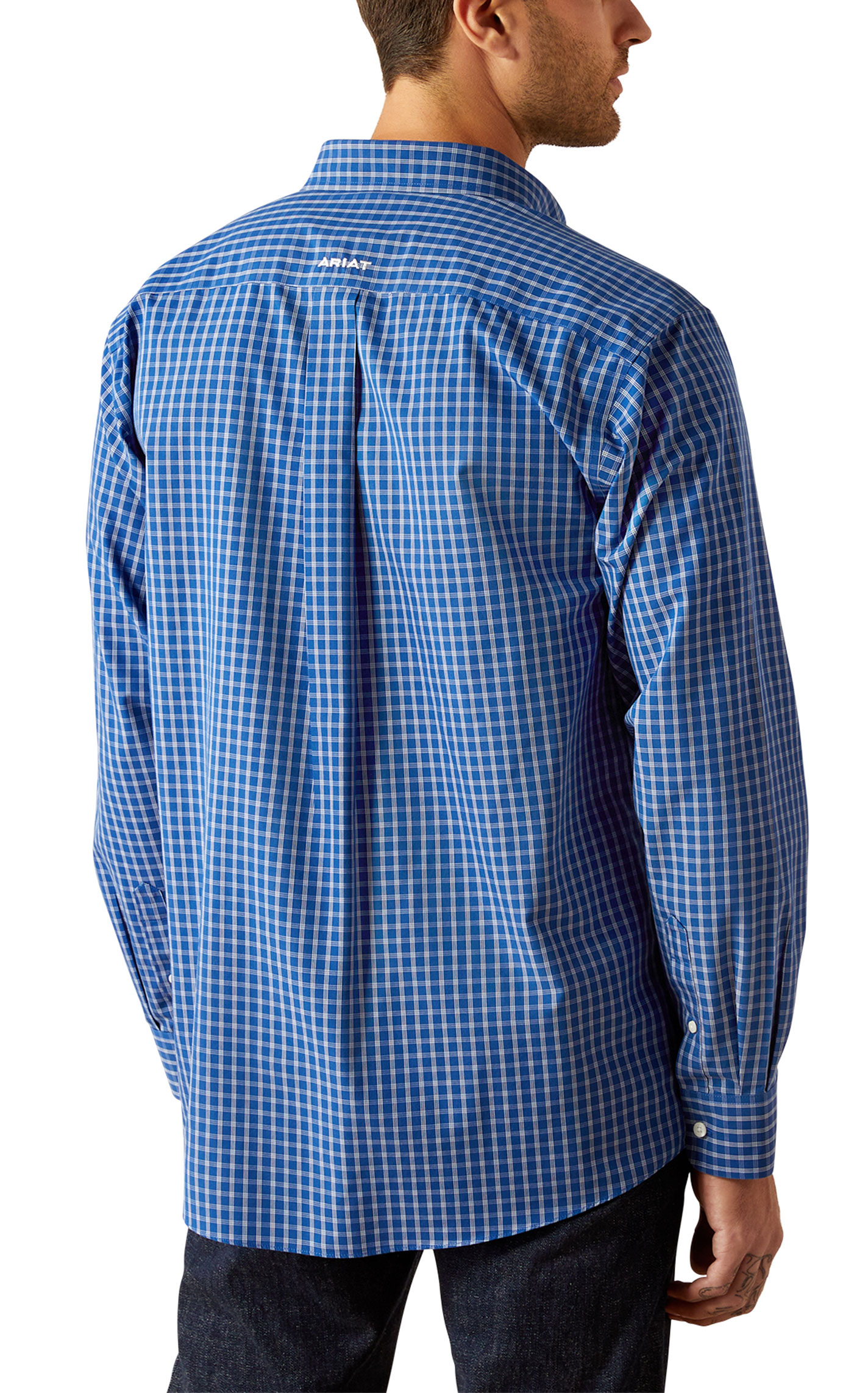 Ariat Men's Blair Royal Blue & White Plaid Western Shirt - Image 1