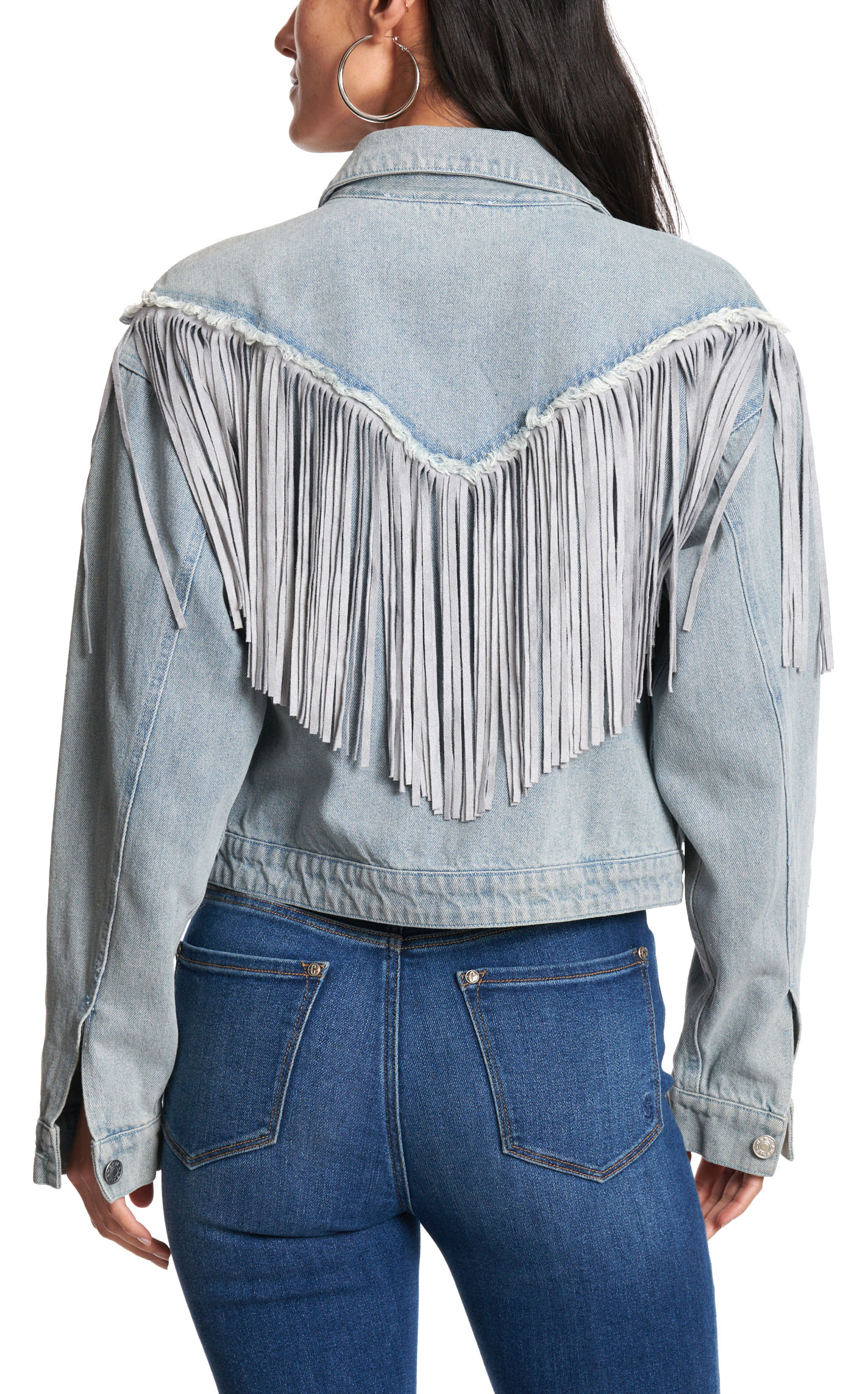 Blue B Women's Light Wash Frayed & Fringed Cropped Jacket - Image 1