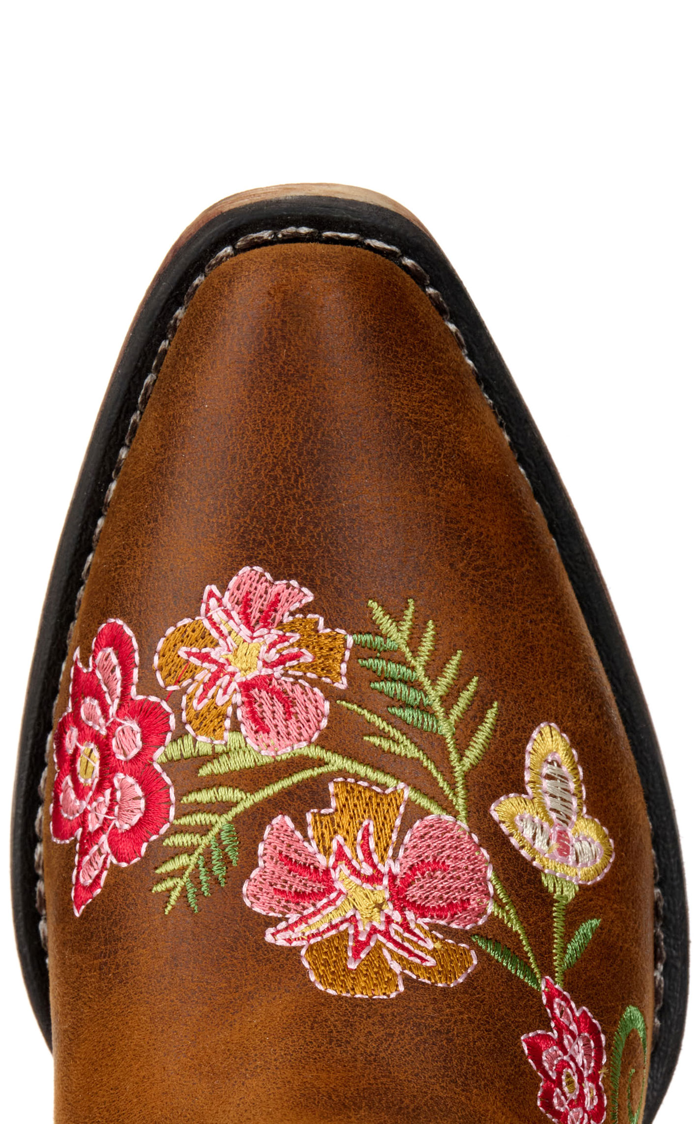 Roper Women’s Riley Brown with Floral Embroidery Faux Leather Snip Toe Cowboy Boots - Image 1