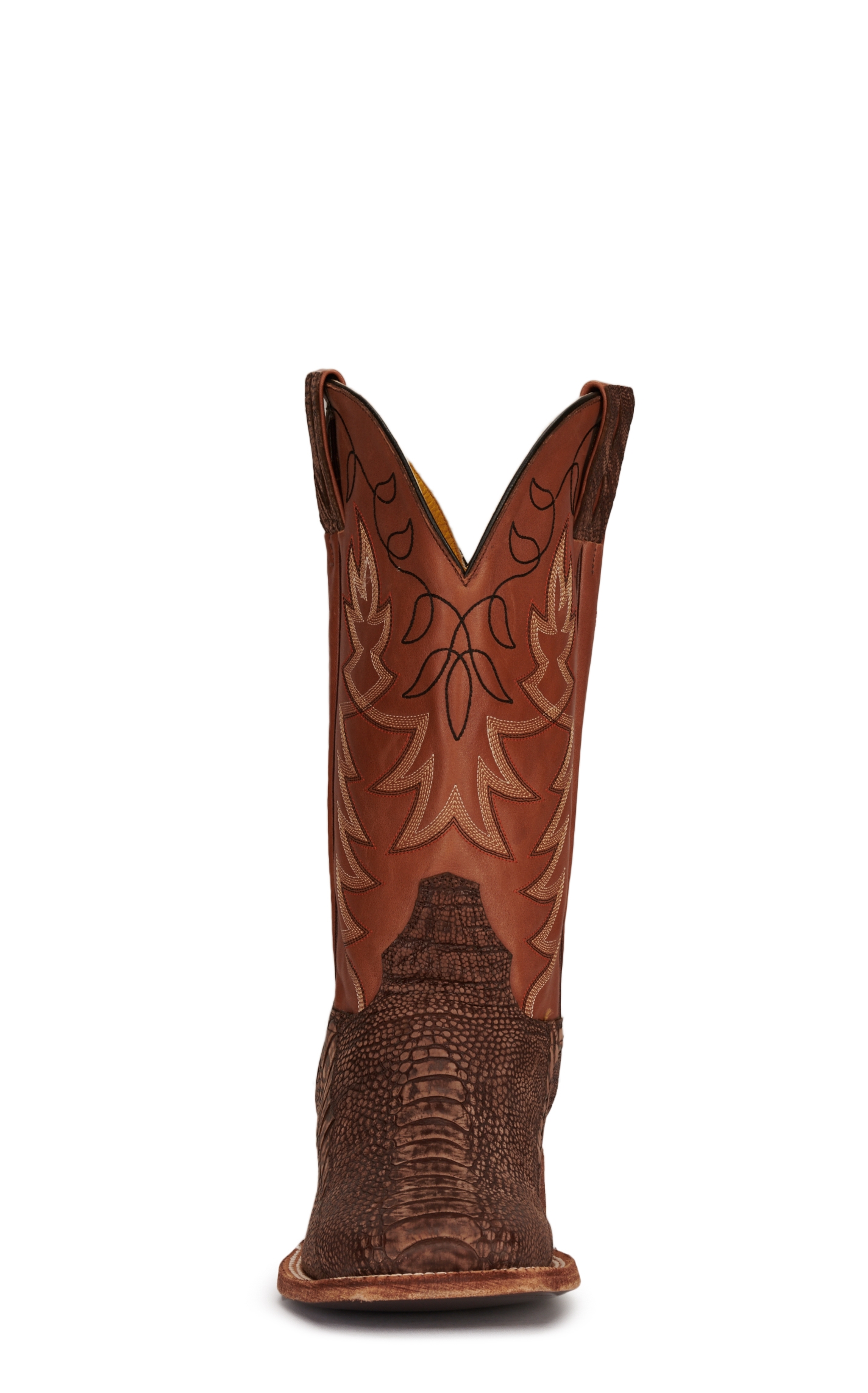 Cavender's Men's Old Coffee Ostrich Leg and Cognac Wide Square Toe Exotic Cowboy Boots - Image 1