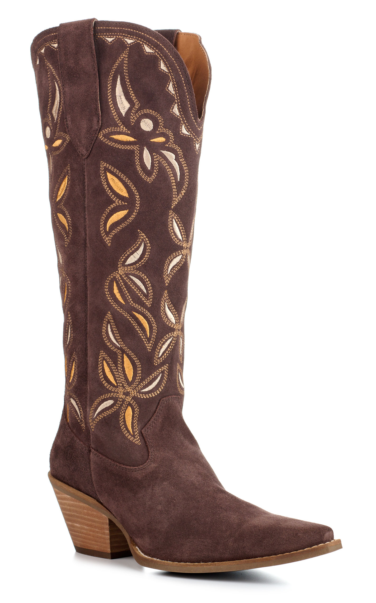 Dingo Women's Bandelera Brown Suede Snip Toe Tall Cowboy Boots - Image 1