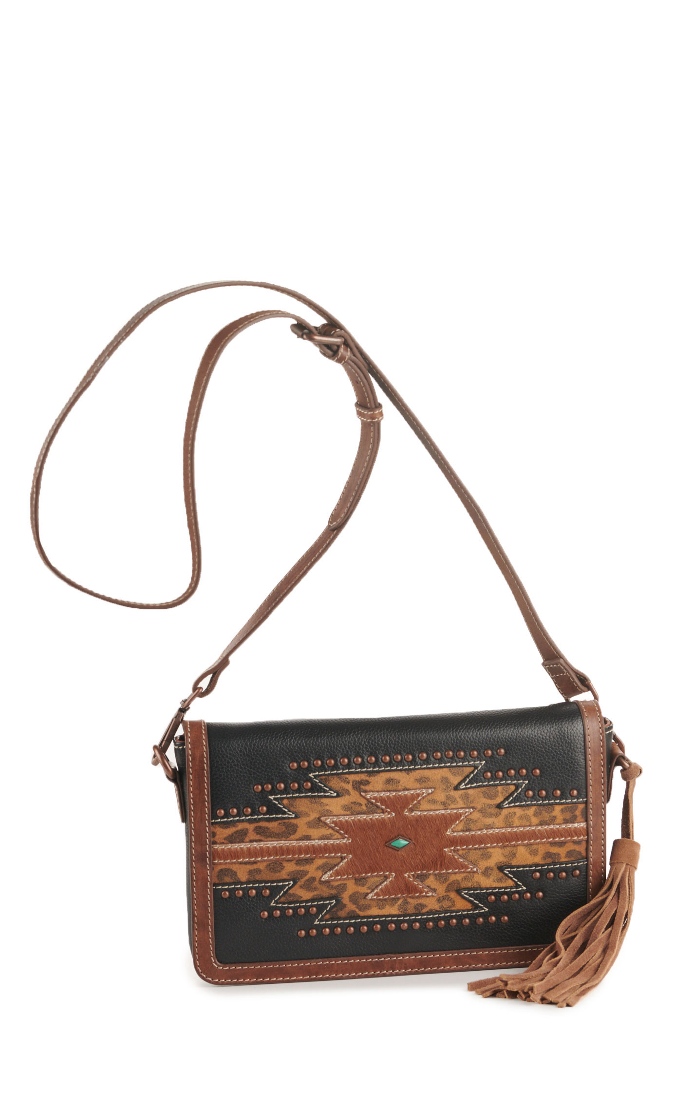 Nocona Leather Navy Leopard and Chestnut Aztec Western Handbag - Image 1