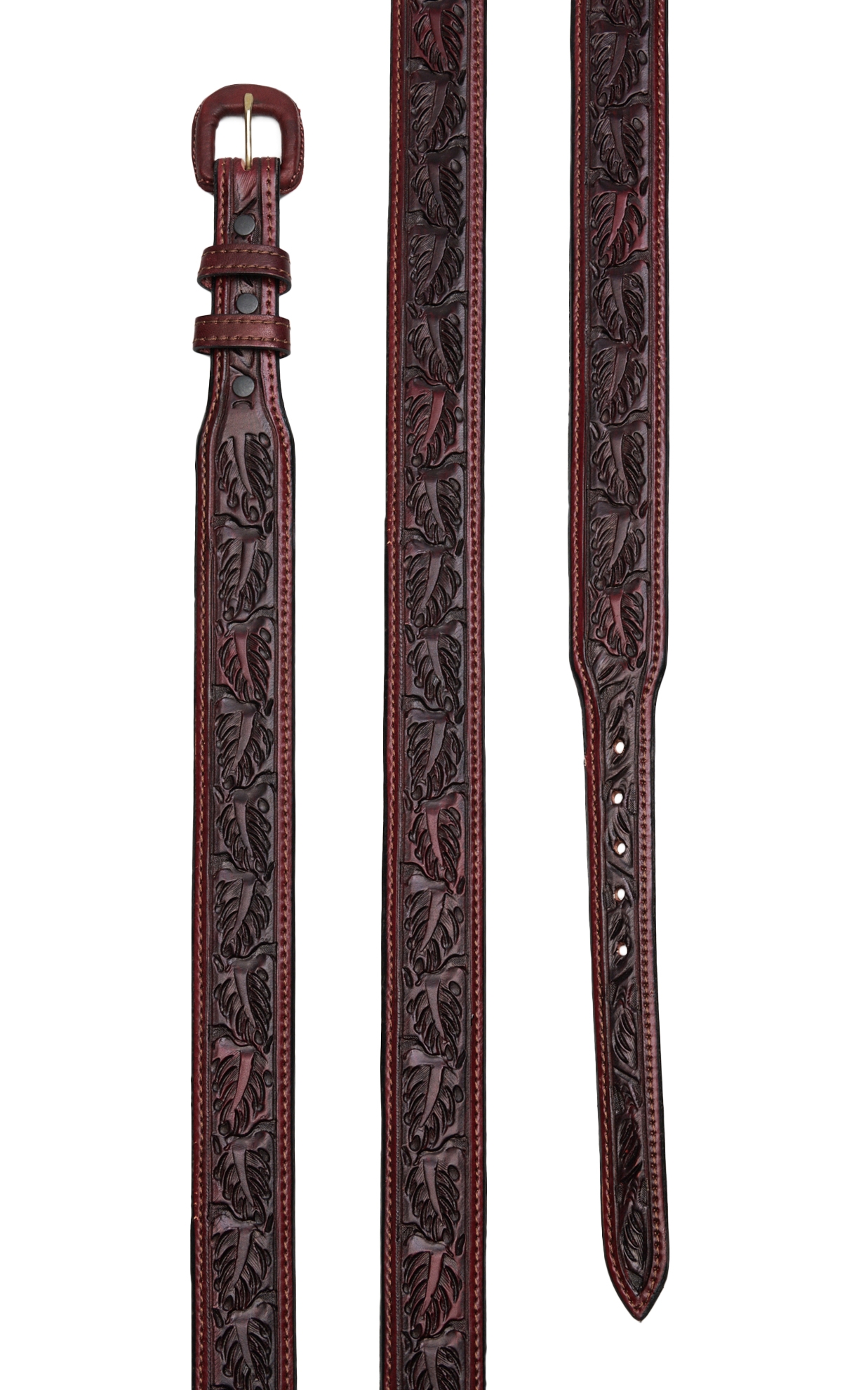 Vogt Men's Saddle Brown Over Under Leaf Tooled Tapered Western Belt - Image 1