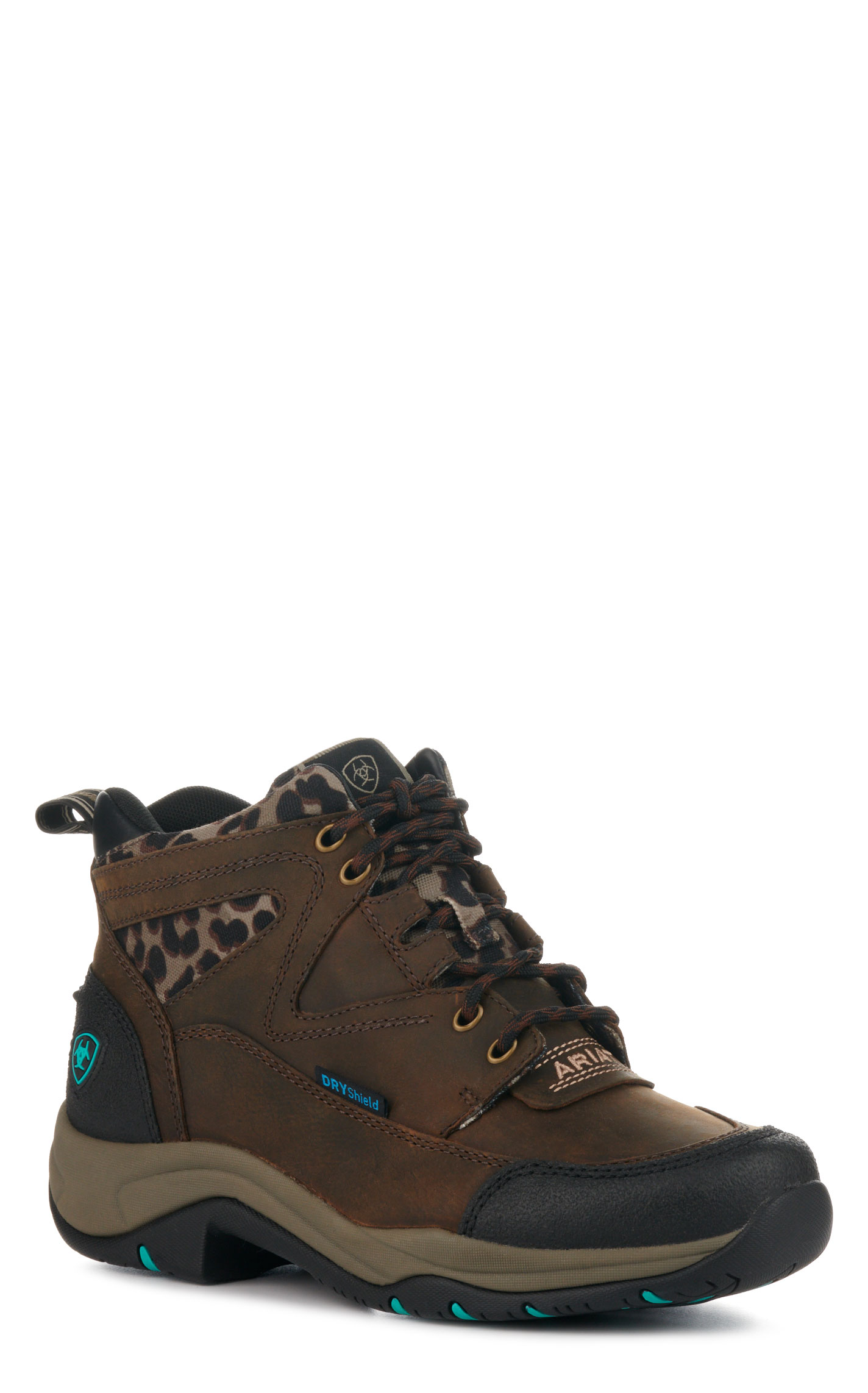 Ariat Women's Terrain Chocolate and Leopard Waterproof Round Toe Lace Up Boots - Image 1