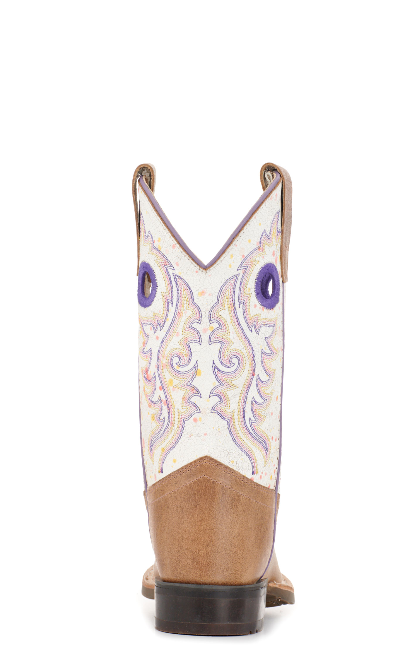 Old West Youth Light Brown and Rainbow Crackle Wide Square Toe Cowboy Boots - Image 1