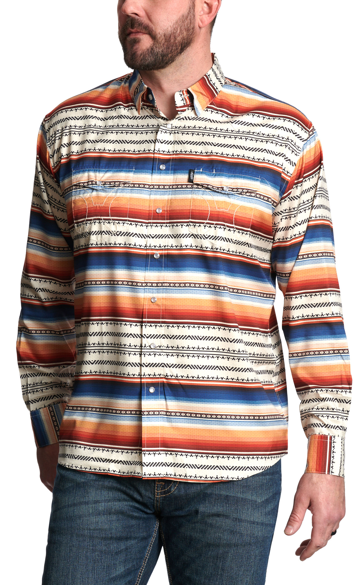 Hooey Men's Sunset & Blue Serape Stripe Print Western Shirt - Image 1