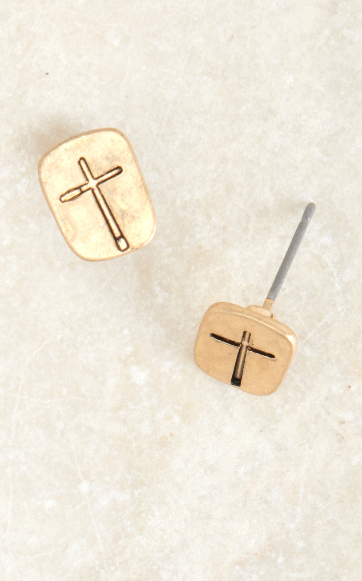 Blazin Roxx Gold Stamped Cross Necklace and Earring Set - Image 1