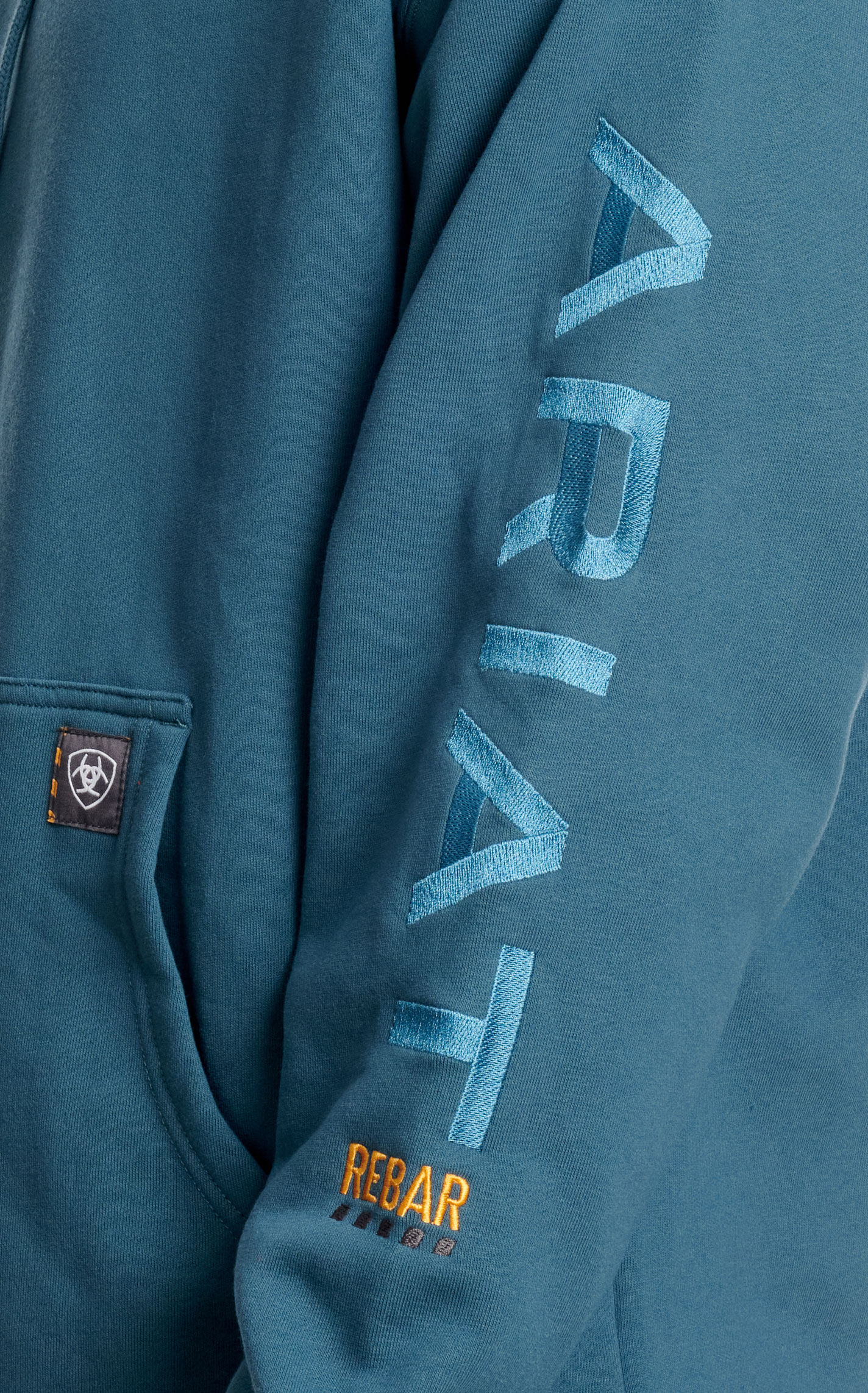 Ariat Men's Rebar All Weather Aegean Blue & Logo Sleeve Work Hoodie - Image 1