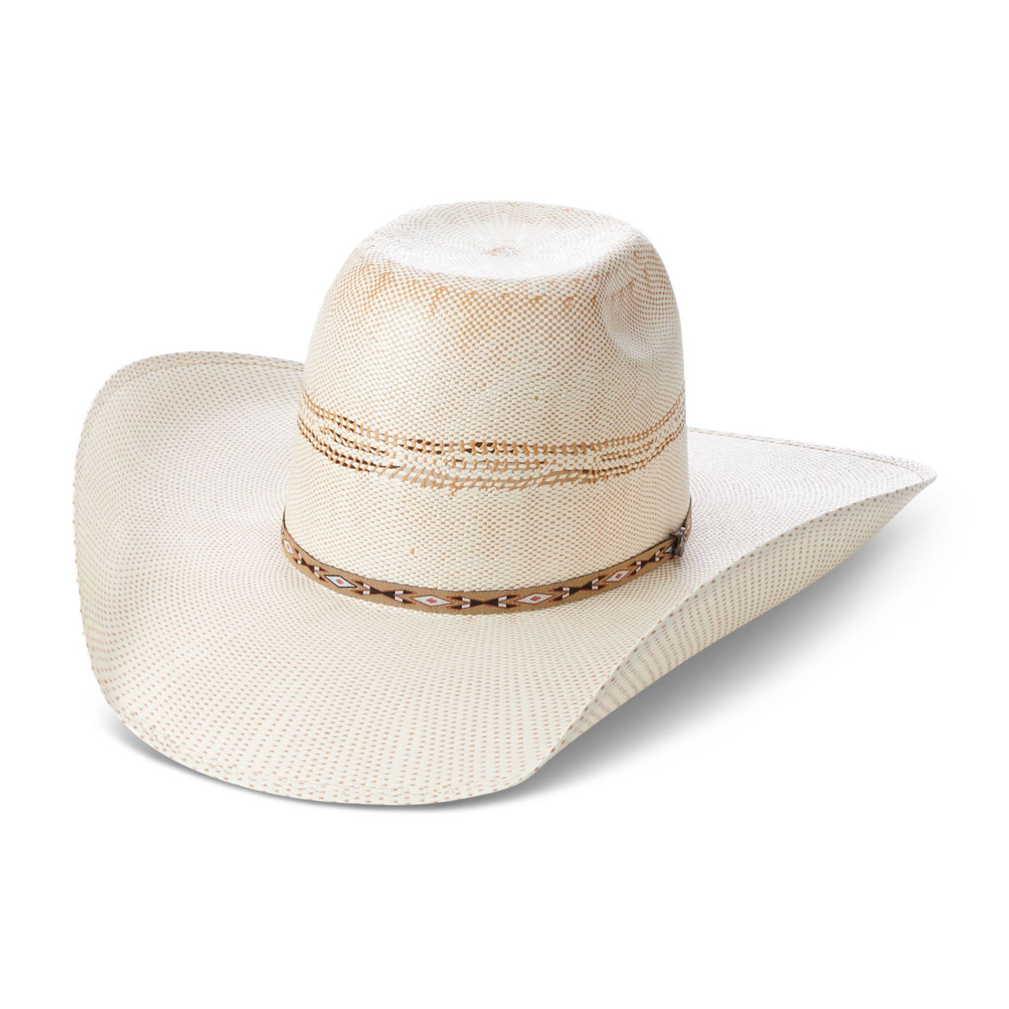 Rafter C Men's Punchy Trim Tan and Ivory Bangora Brick Crown Cowboy Hat - Image 1