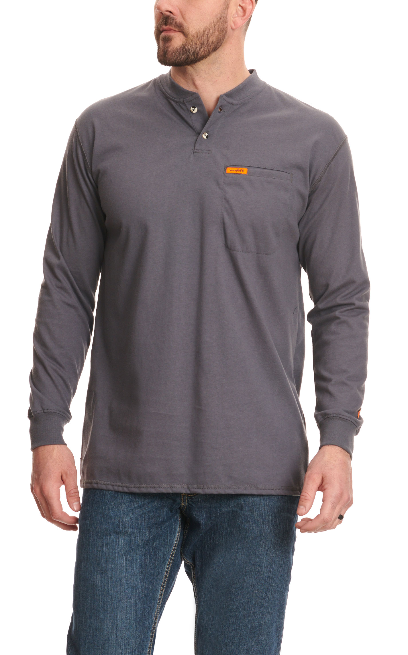 Wrangler FR Men's Warm Stone Gray Long Sleeve Henley Work Shirt - Big & Tall Sizes - Image 1