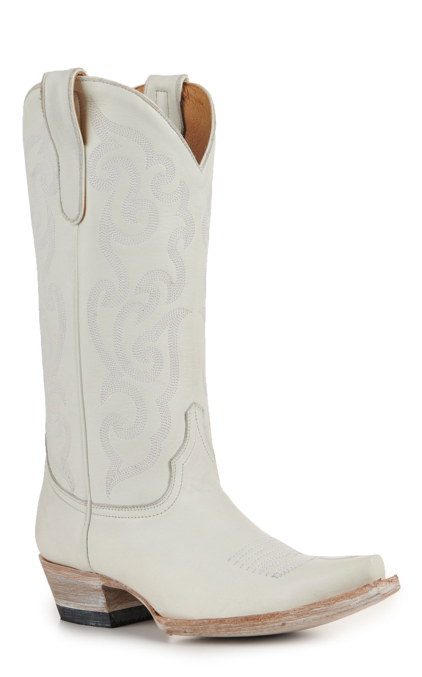 Cavender’s Women’s Leather White with Tonal Embroidery Snip Toe Cowboy Boots     - Image 1