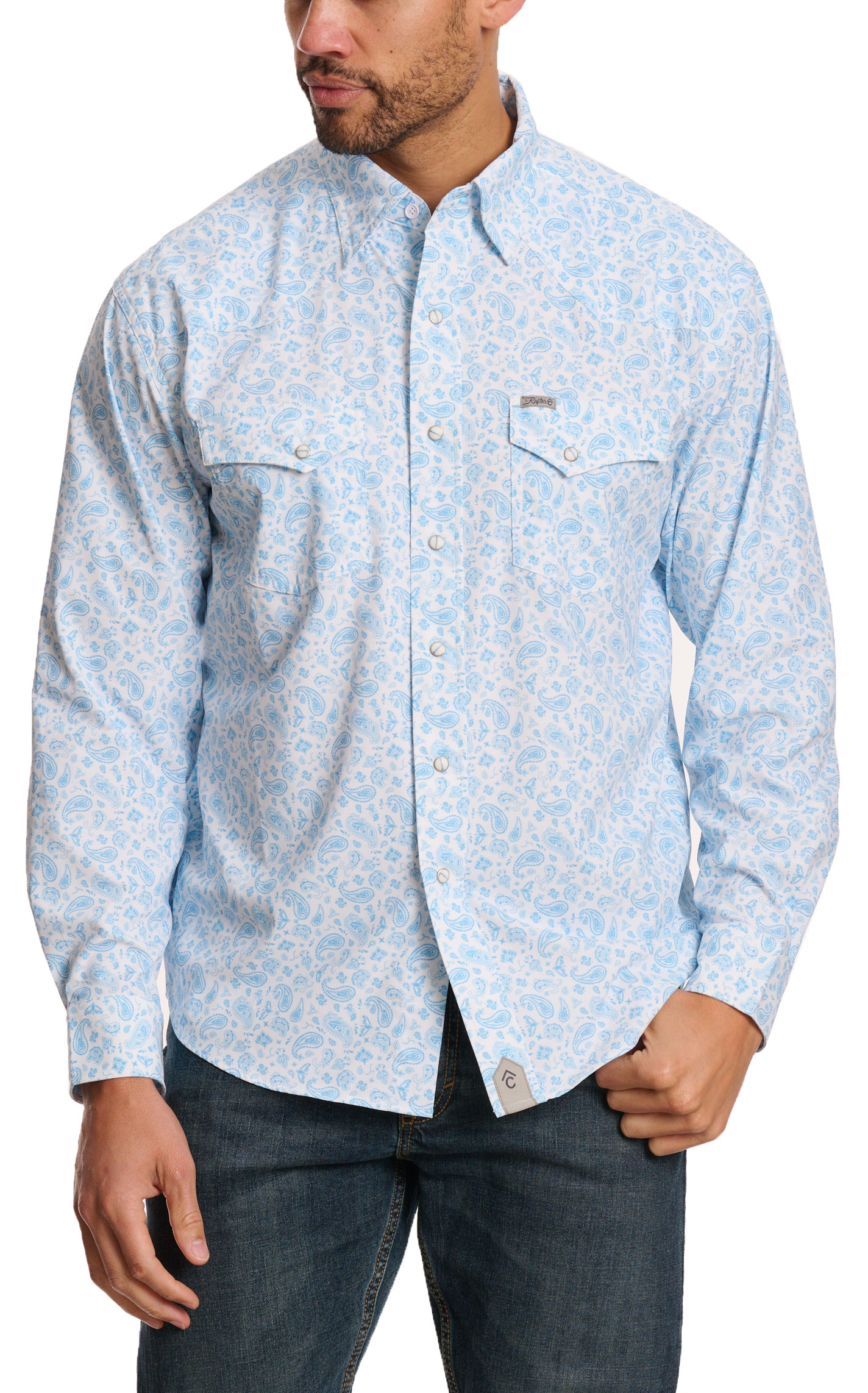Rafter C Outdoors Men's Sky Blue Paisley Fishing Shirt - Image 1