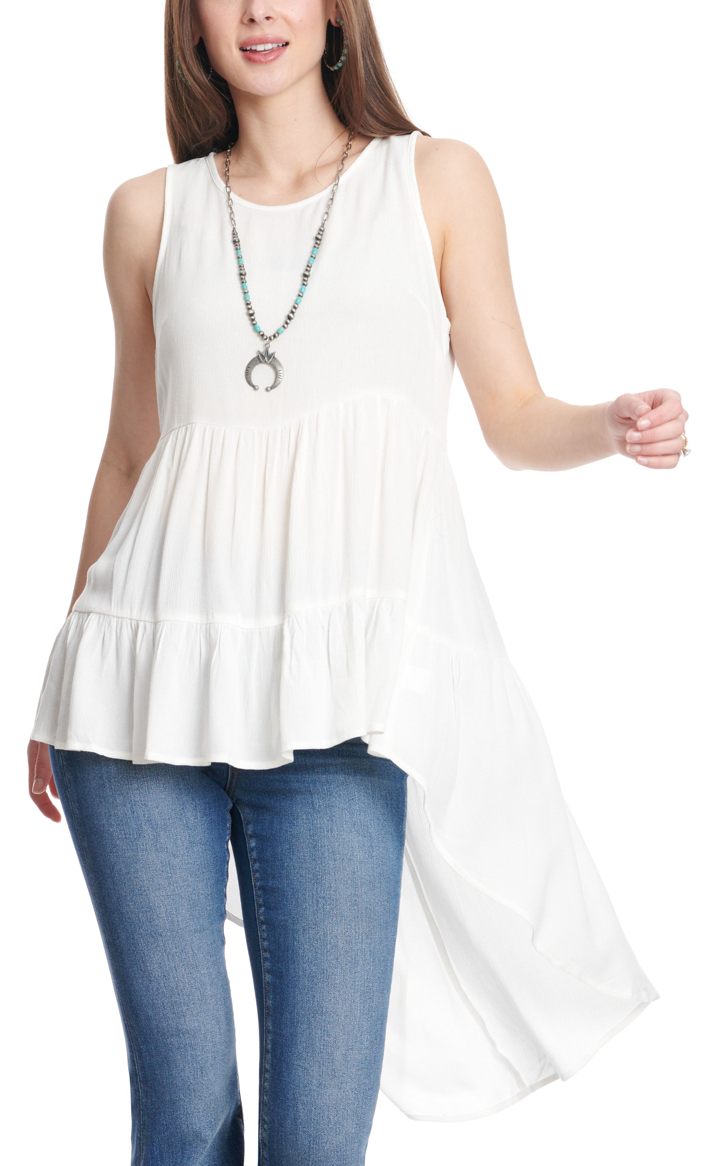 Rockin C Women's White Hi-Lo Tiered Tank Top - Image 1