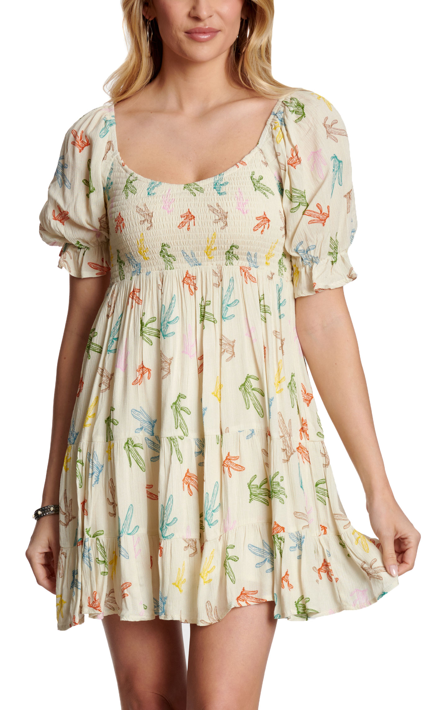 Blue B Women's Ivory Cactus Print Smocked Dress - Image 1