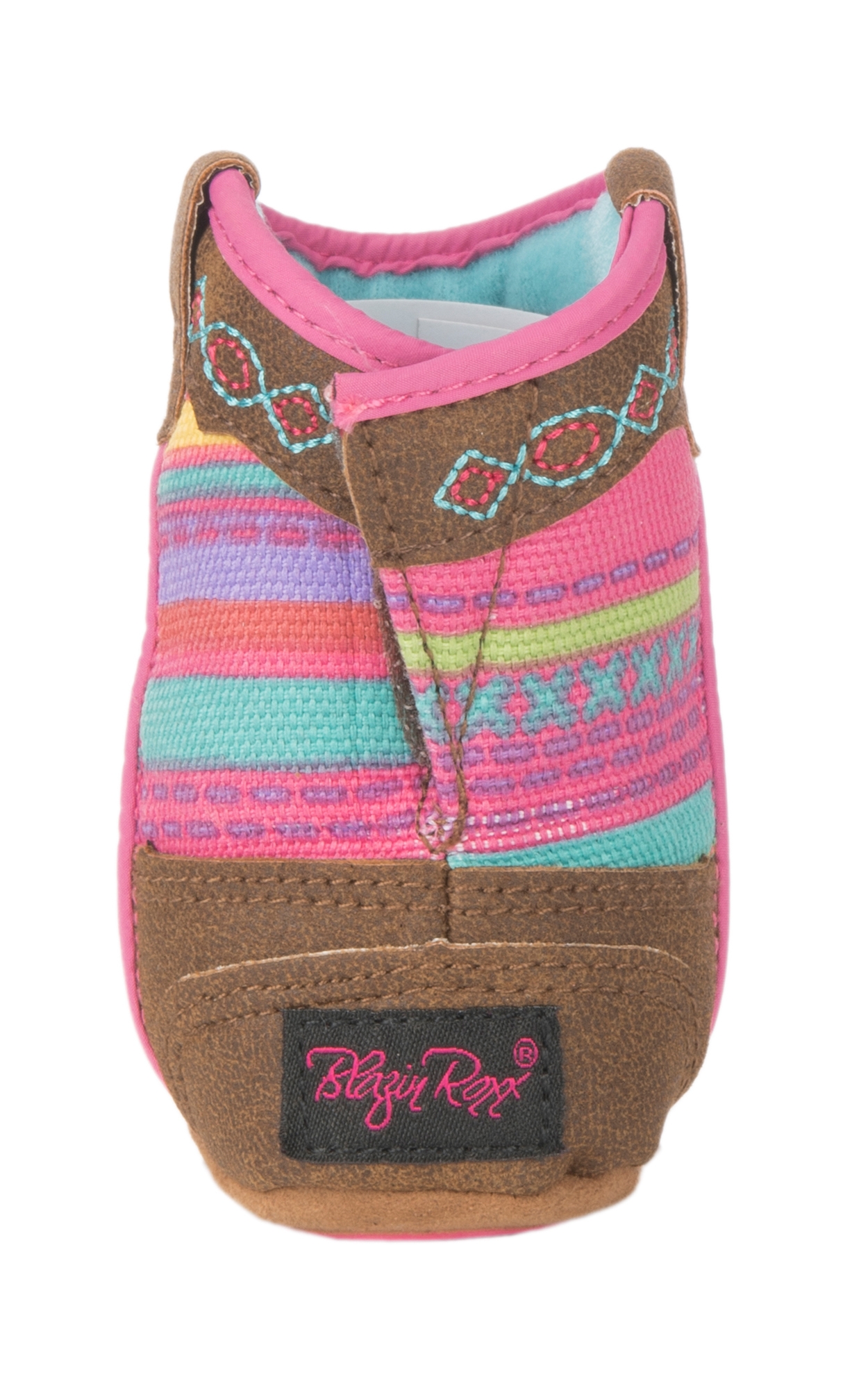 Double Barrel Infant Baby Bucker Tan and Pink Serape Print Western Booties - Image 1