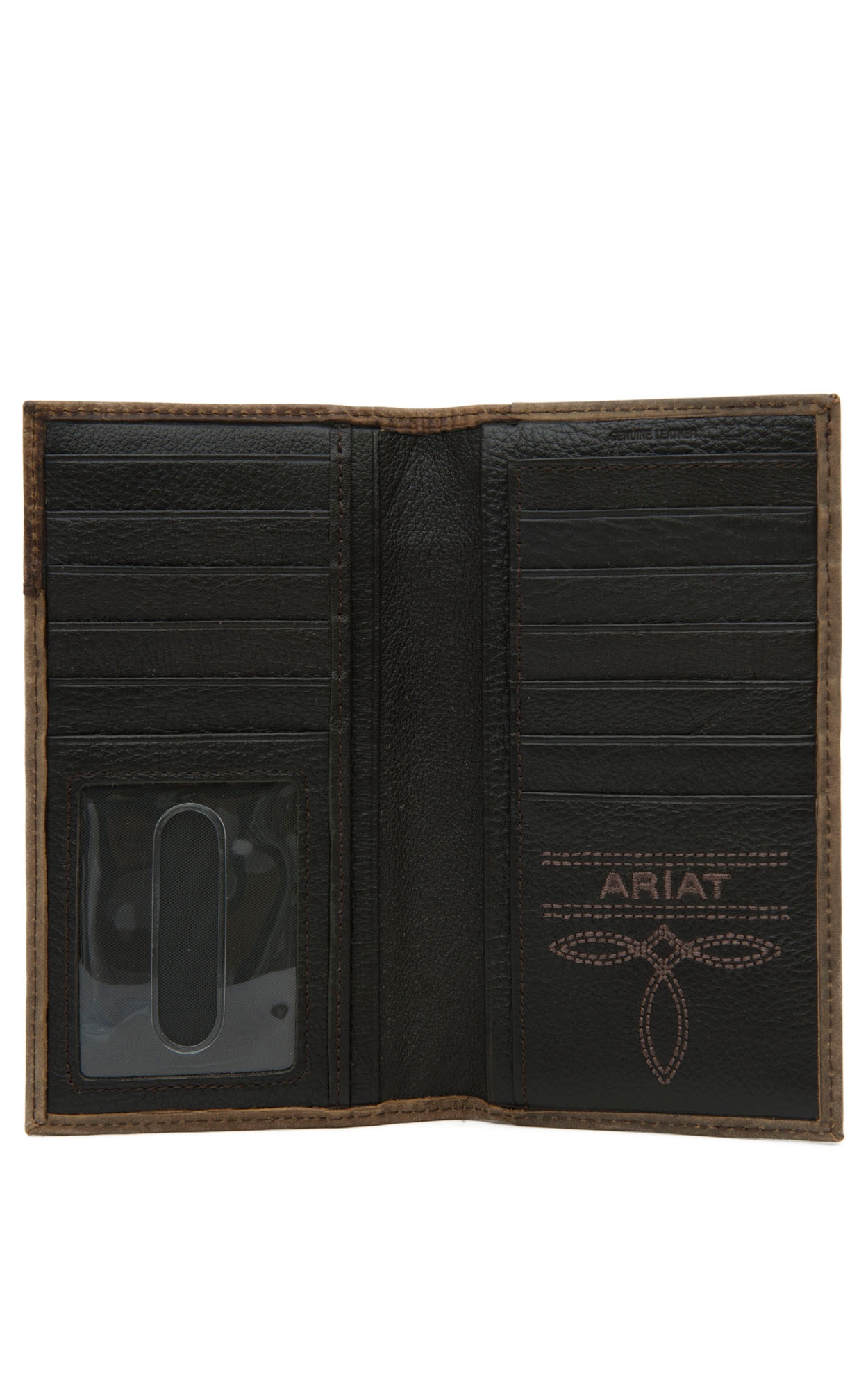 Ariat Distressed Brown Boot Stitch Leather Rodeo Wallet - Image 1