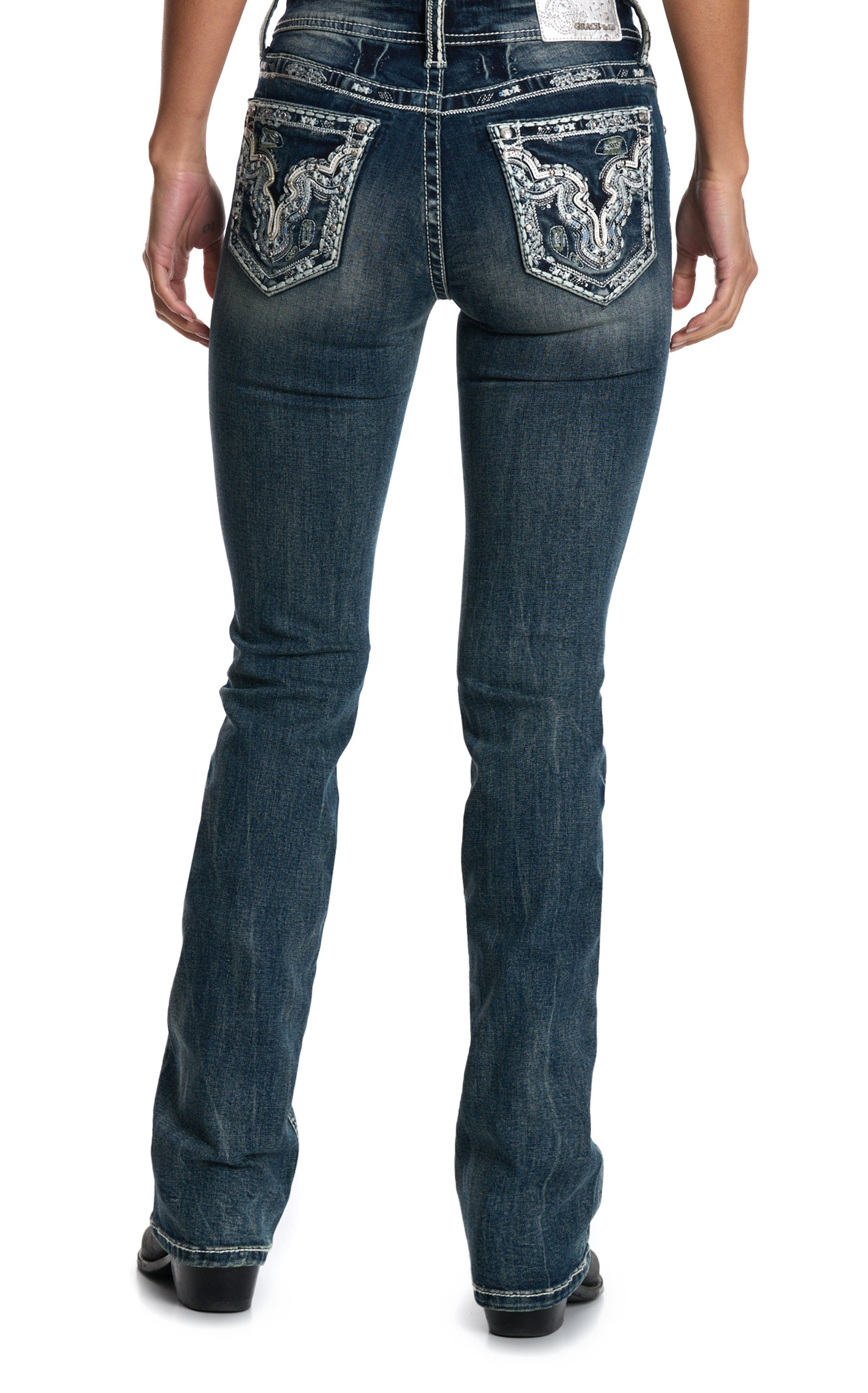 Grace in LA Women's Dark Wash Swirls & Sequins Jeans - Plus Sizes - Image 1