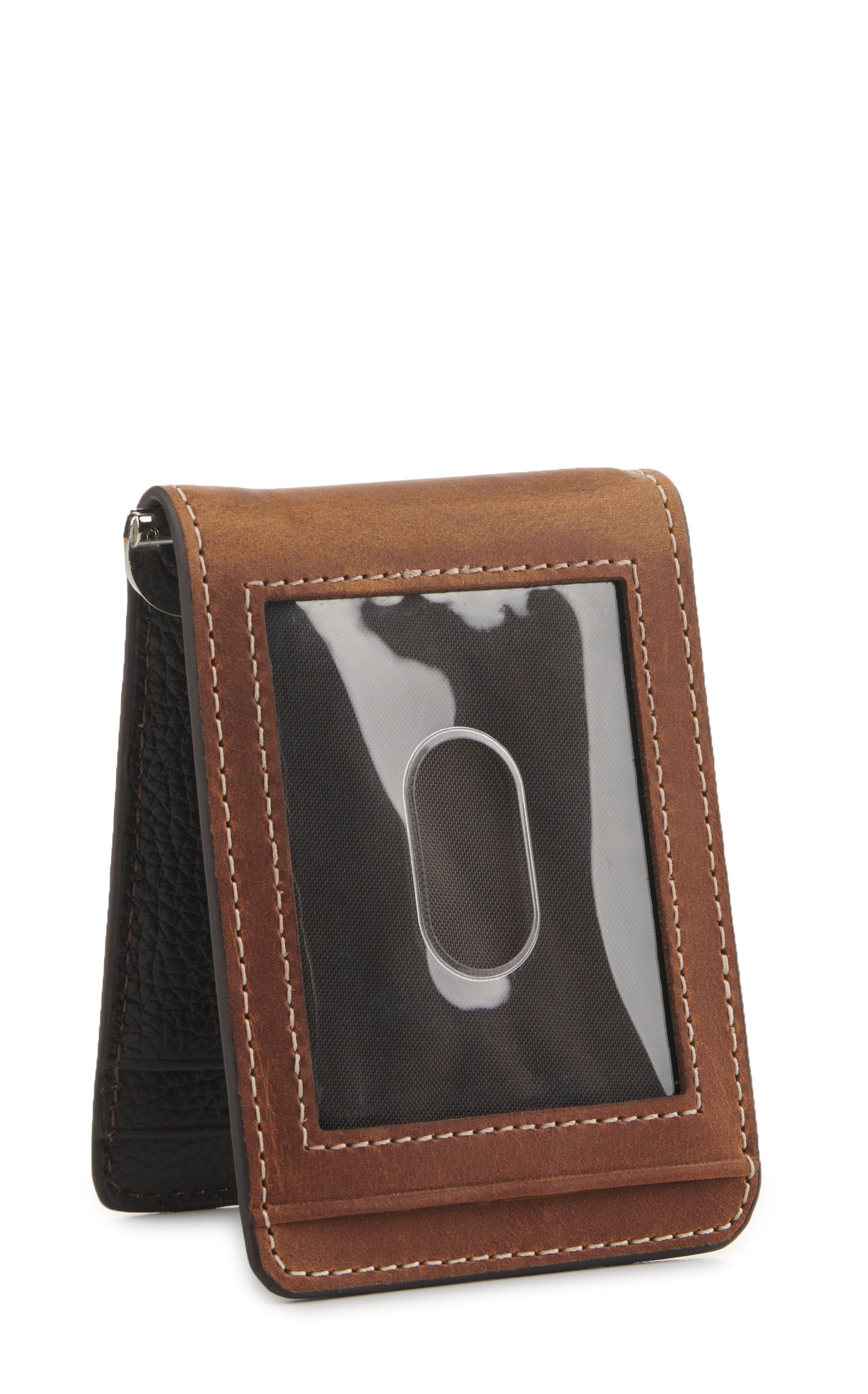 Rafter C Men’s Tan Leather Tooled Cream Underlay Slim Bifold Money Clip Wallet - Image 1