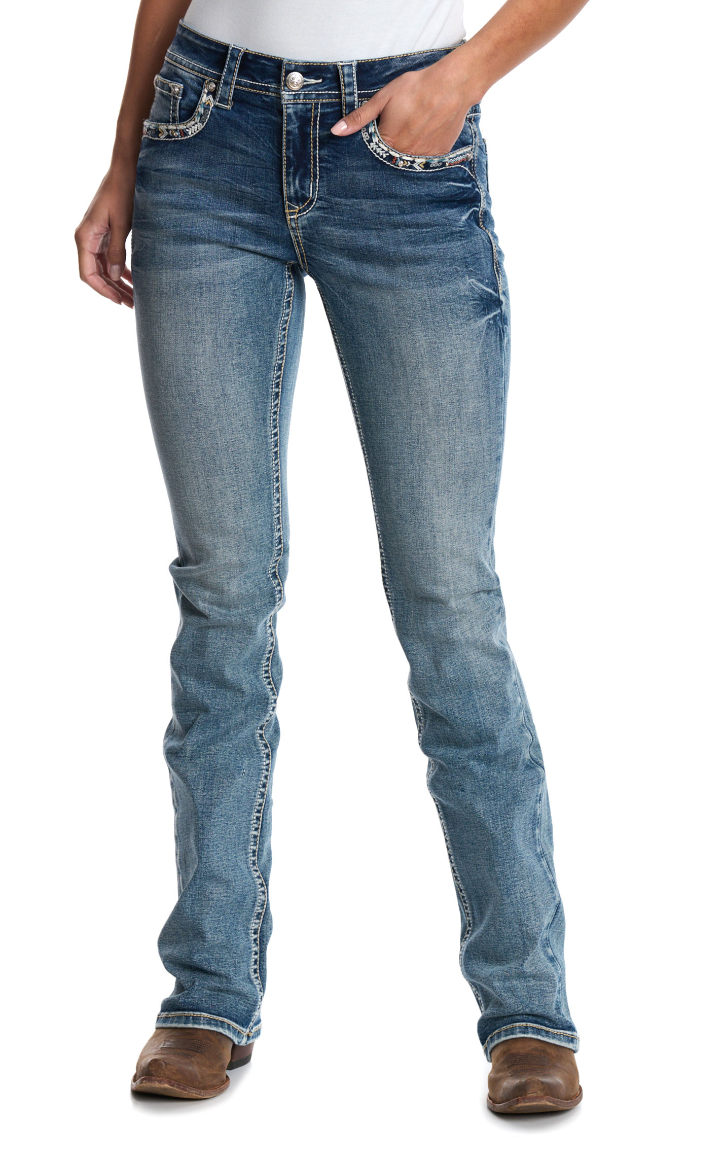 Grace in L.A. Women's Light Wash Aztec Boot Cut Jeans - Image 1