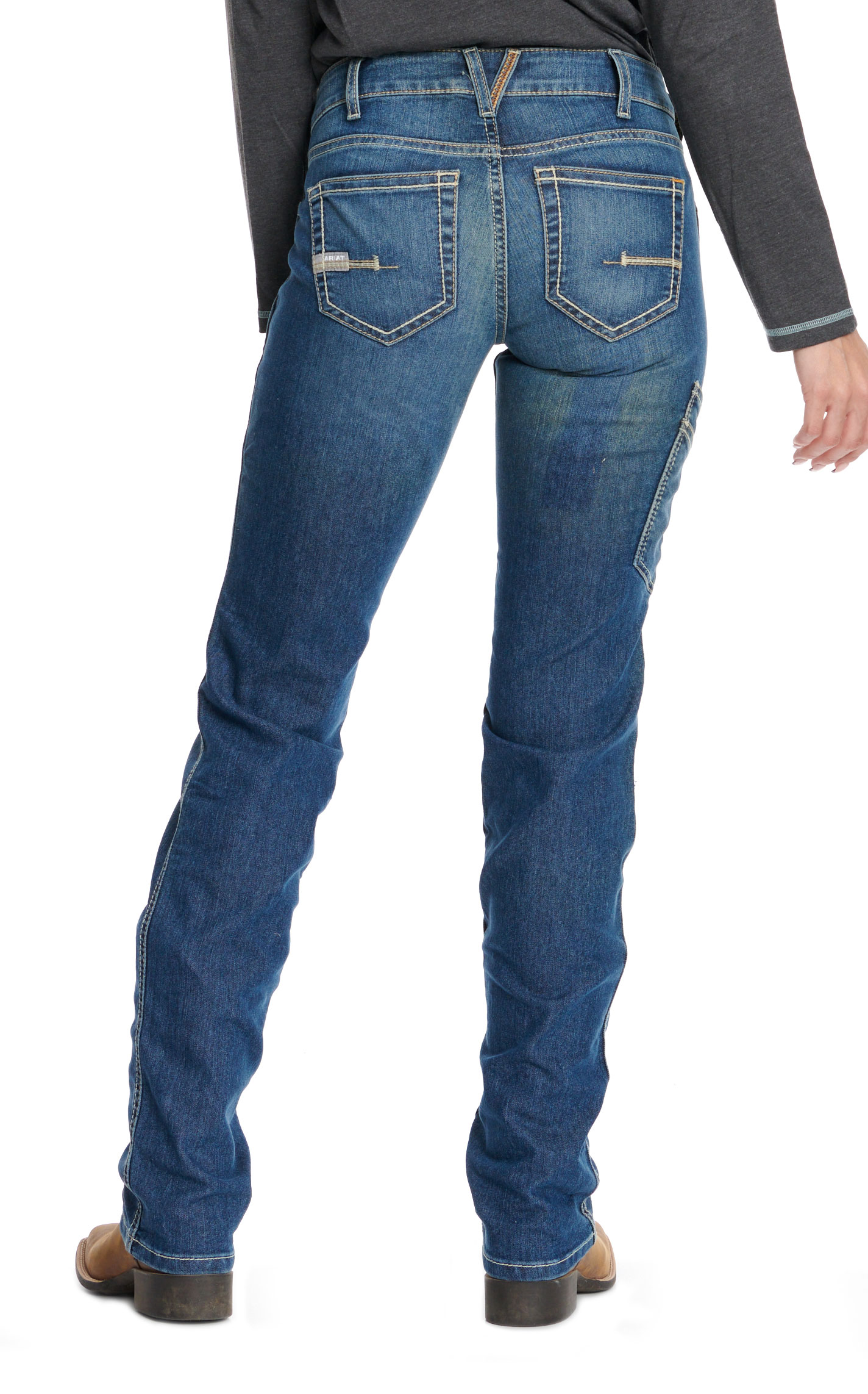 Ariat Rebar Women's DuraStretch Riveter Dark Wash Mid Rise Straight Leg Work Jeans - Image 1