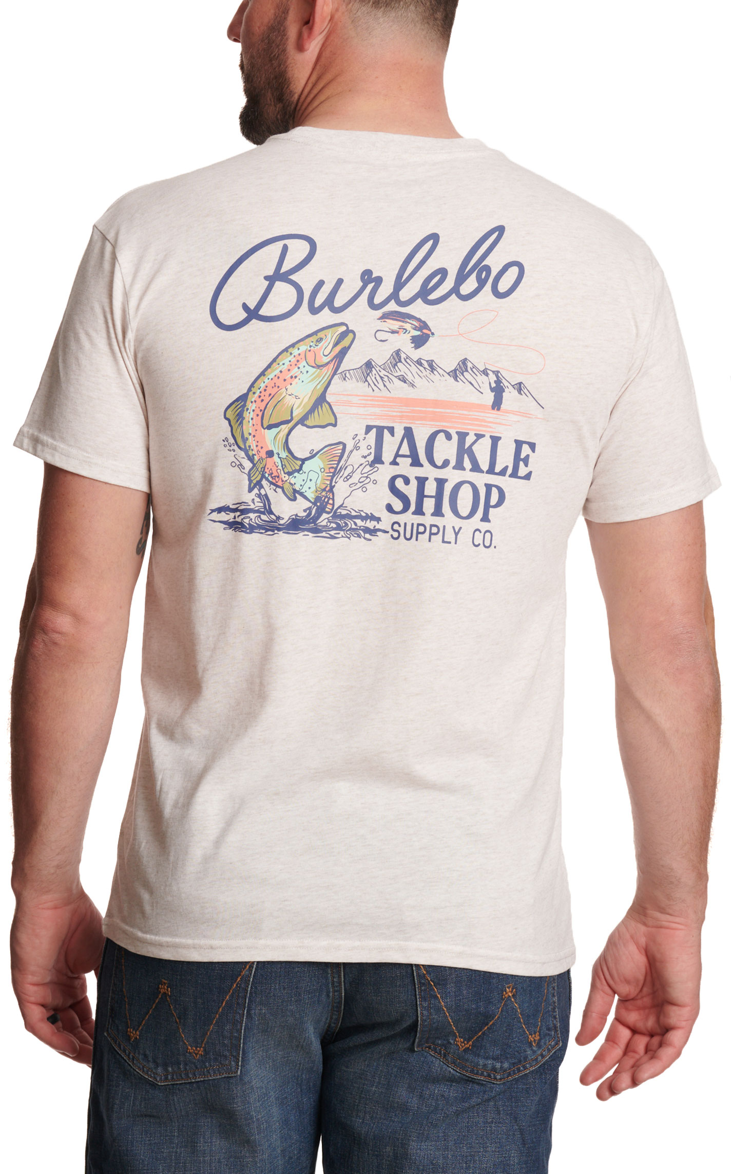 Burlebo Men's Heather Oatmeal Tackle Shop Logo T-Shirt - Image 1