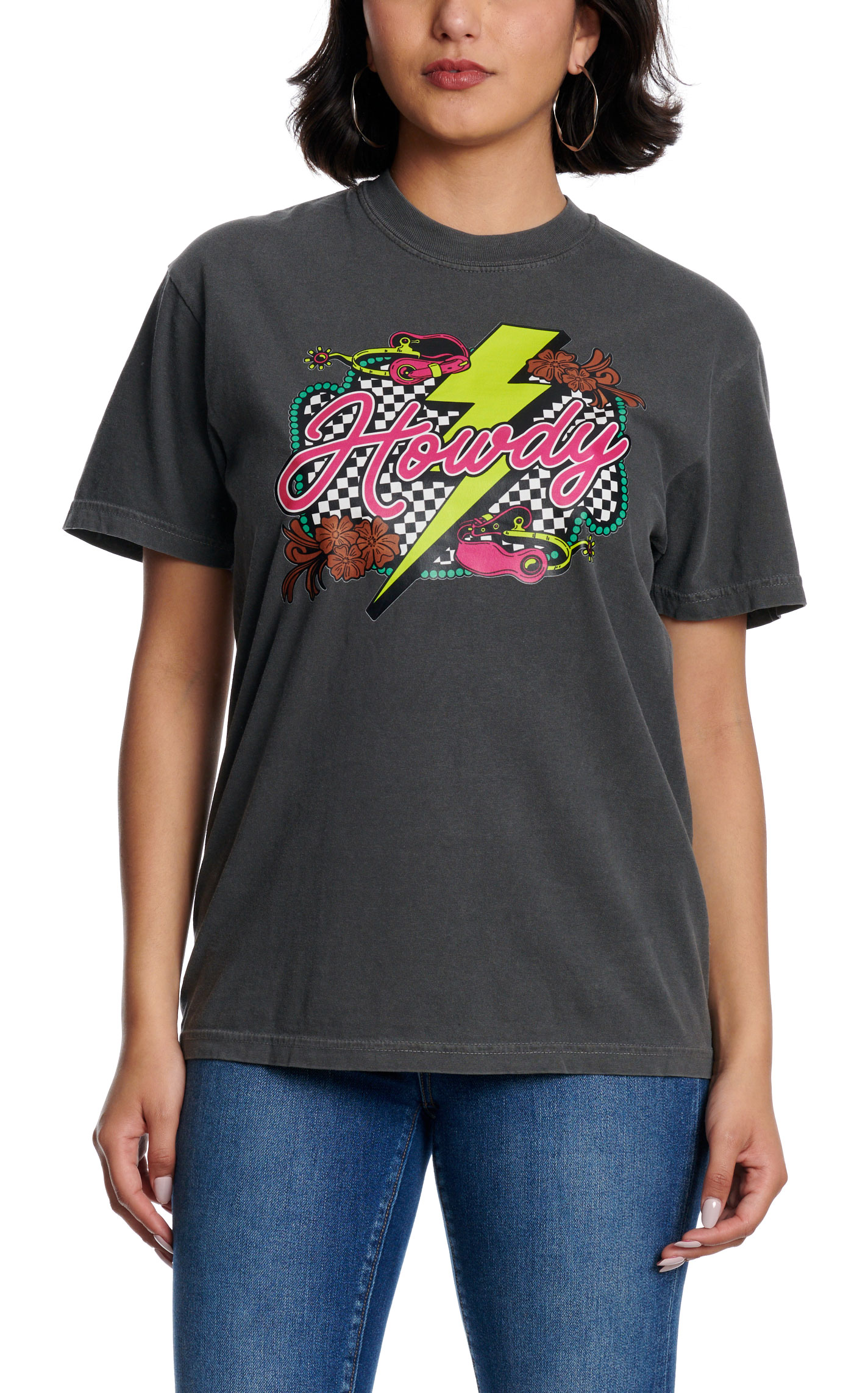 Lattimore Women's Gray Checkered Pepper Graphic T-Shirt - Image 1