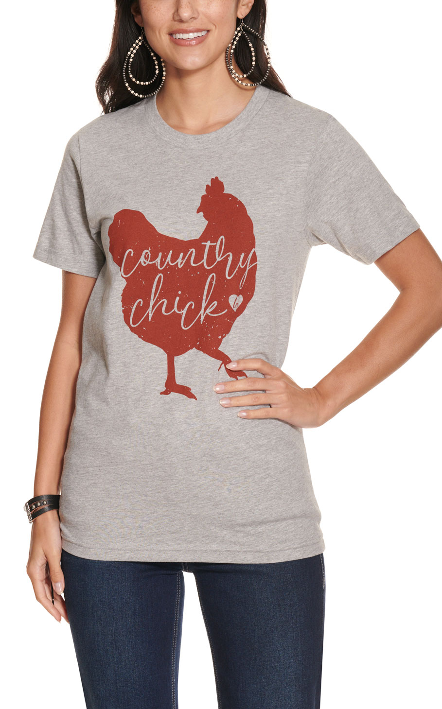 LuLu Mac Women's Gray with Rust Country Chick Graphic Front Short Sleeve T-Shirt - Image 1