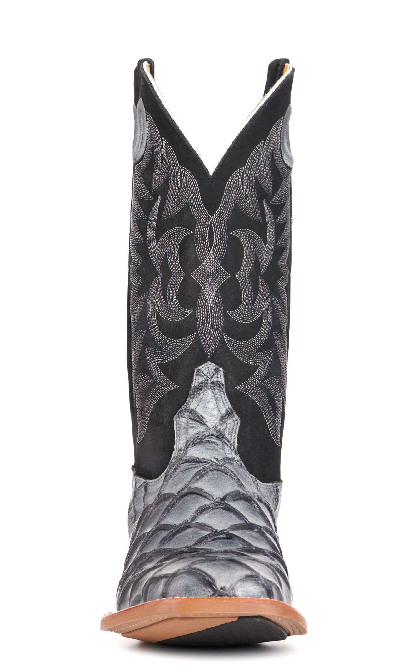 Cavender's Men's Intrepid Black and Gray Pirarucu Print Wide Square Toe Cowboy Boots - Image 1