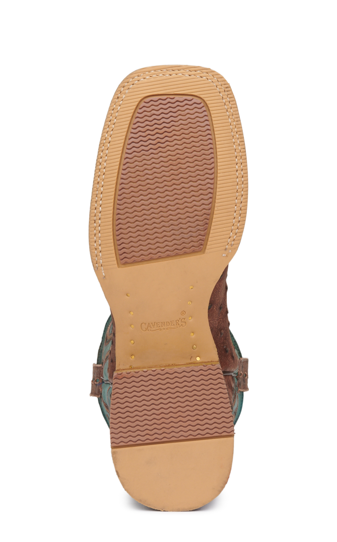 Cavender's Men's Rustic Chocolate & Turquoise Ostrich Print Wide Square Toe Cowboy Boots - Image 1
