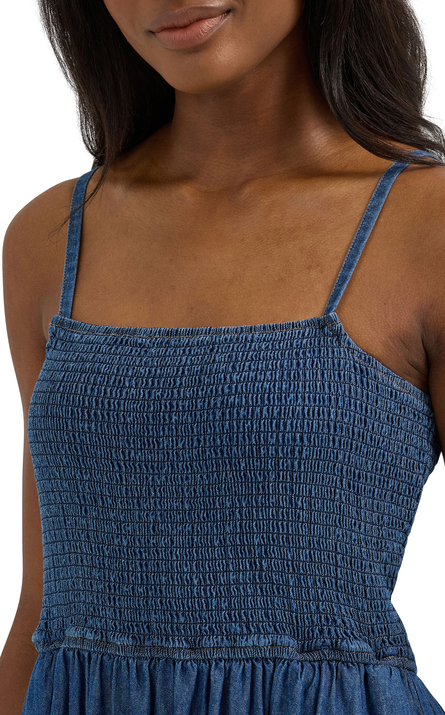 Wrangler Women's Medium Wash Denim Smocked Maxi Dress - Image 1
