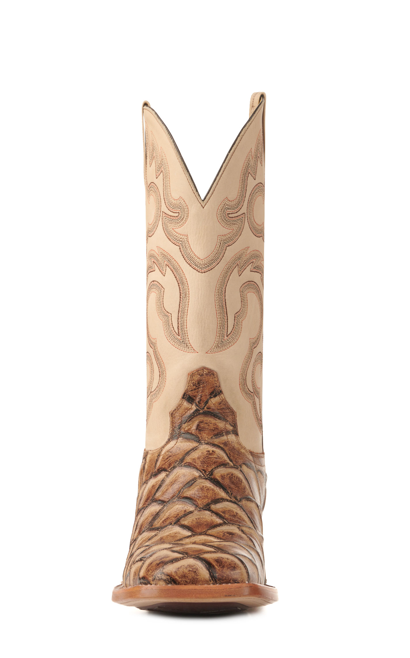 Cavender's Men's Endurance Camel and Sand Pirarucu Print Square Toe Cowboy Boots - Image 1
