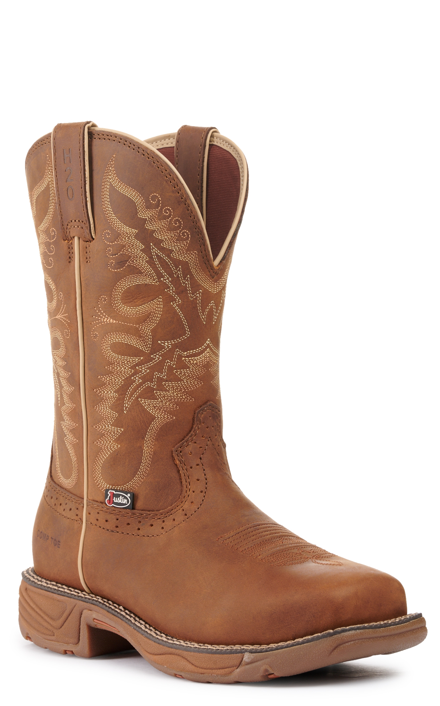 Justin Women's Stampede Rush Tan Waterproof Wide Square Composite Toe Work Boots - Image 1