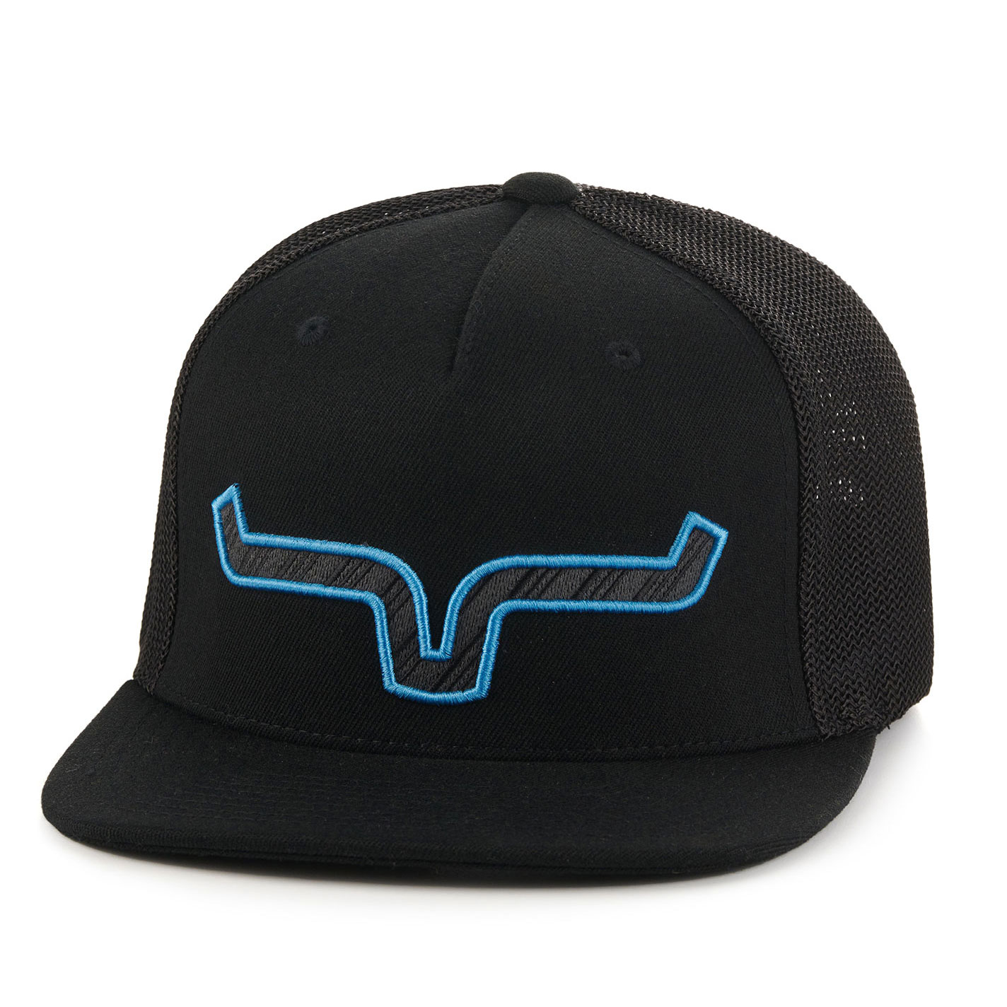 Kimes Ranch Nite Train Black with Turquoise Horns Snapback Cap - Image 1