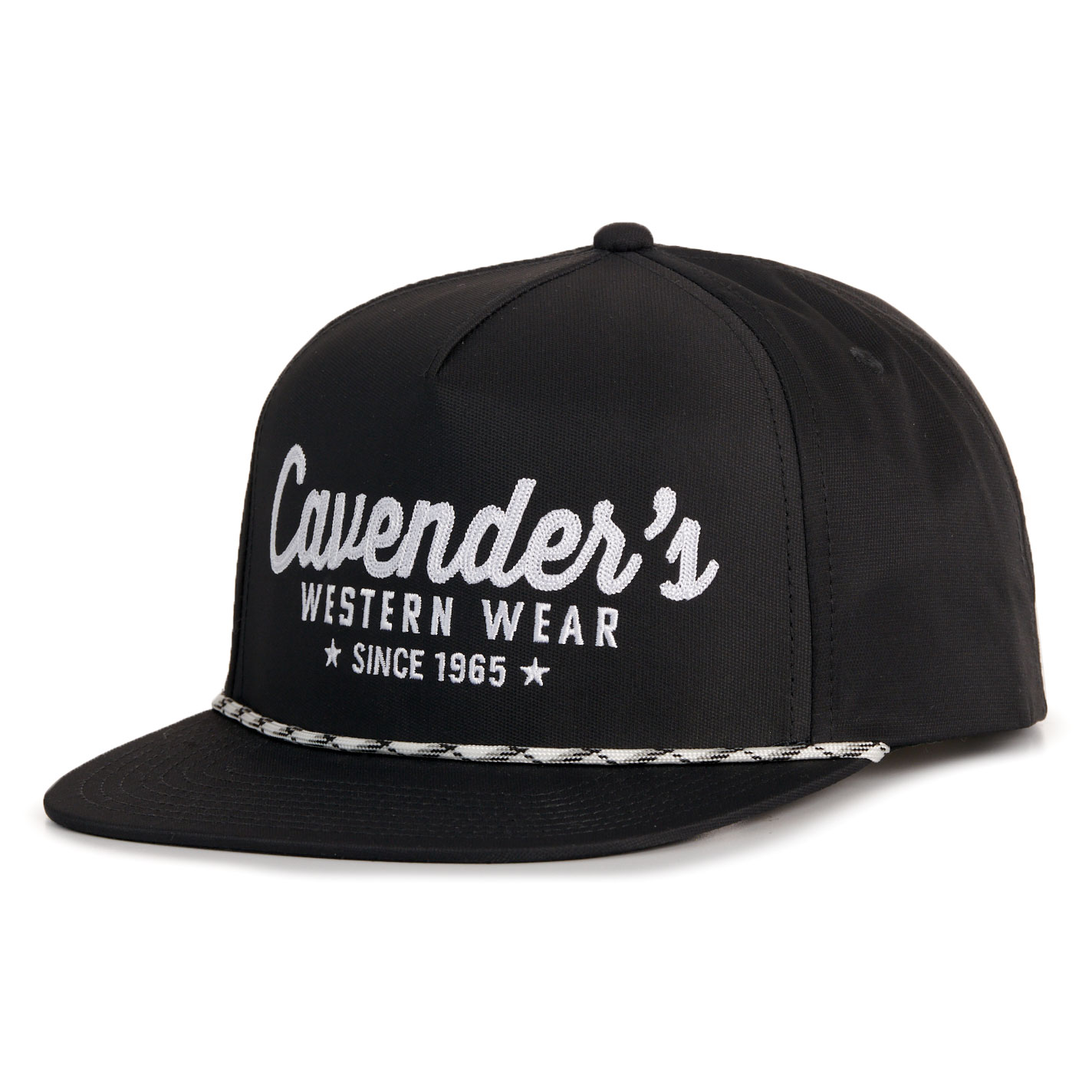 Cavender's Black & White Embroidered Logo Rope Flat Bill Cap - Image 1