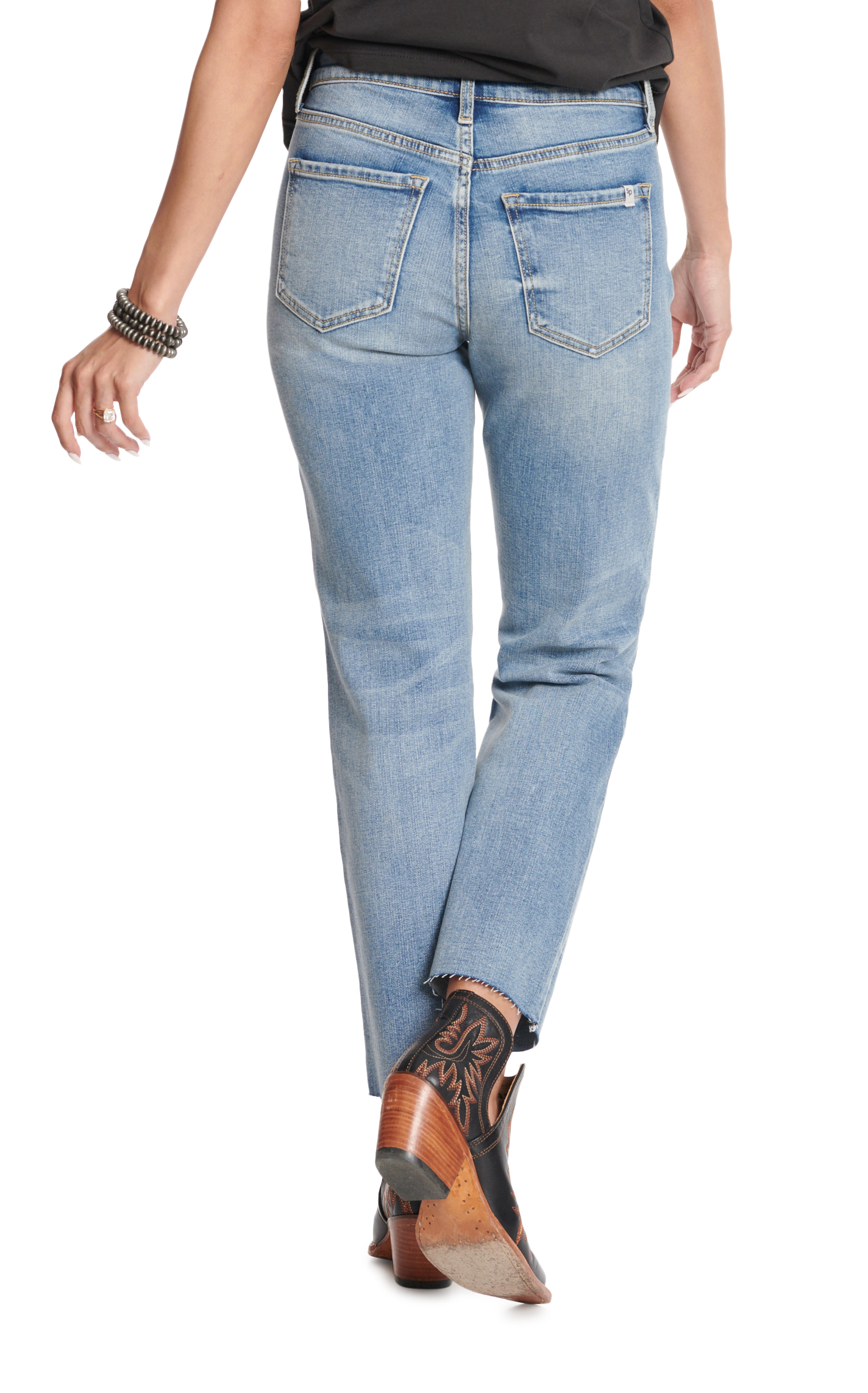 Sneak Peek Women's Light Wash High Rise Straight Leg Distressed Knee Jeans - Image 1
