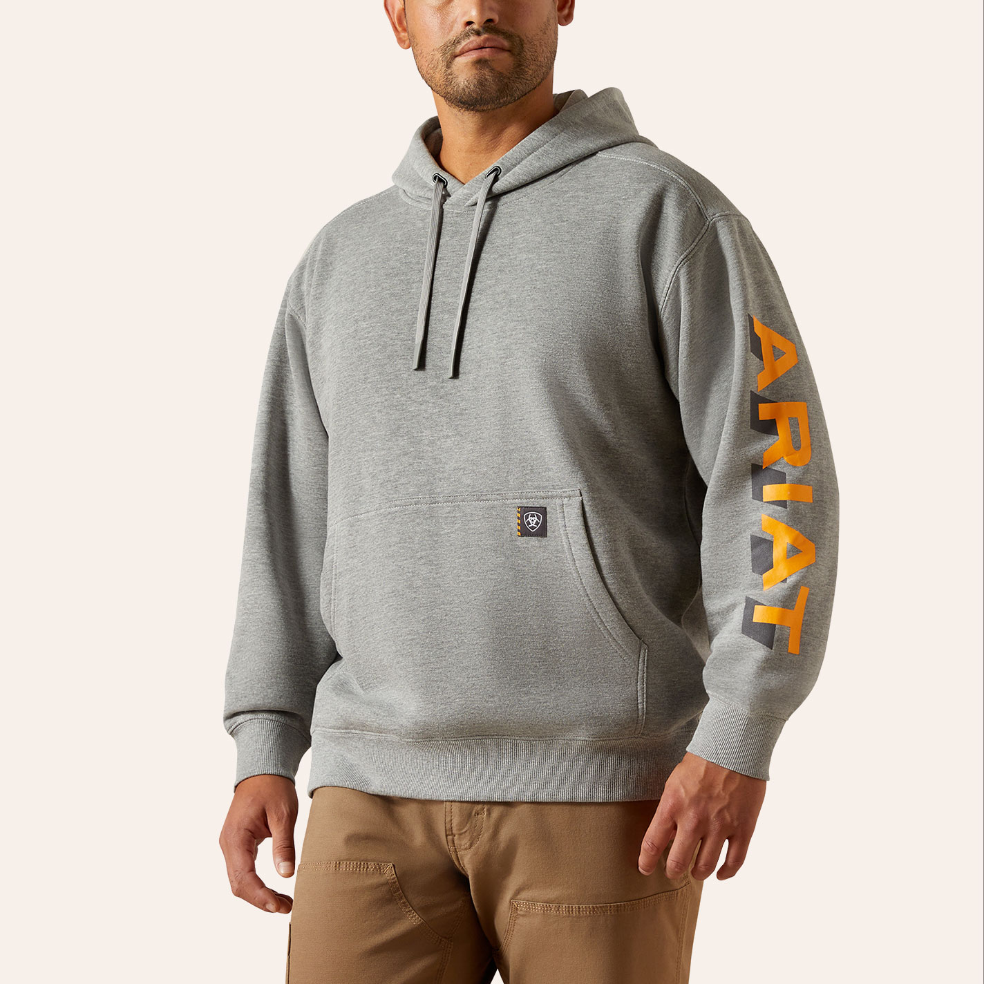 Ariat Men's Rebar Lightweight Logo Heather Gray Hoodie - Image 1