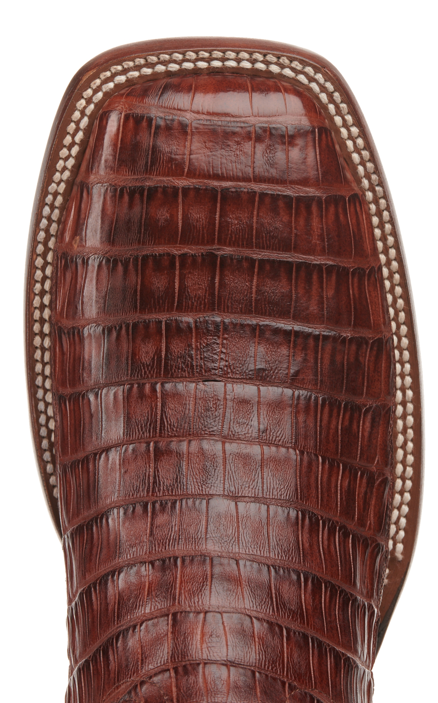 Cavender's Men's Cognac and Brandy Caiman Tail Wide Square Toe Exotic Cowboy Boot - Image 1