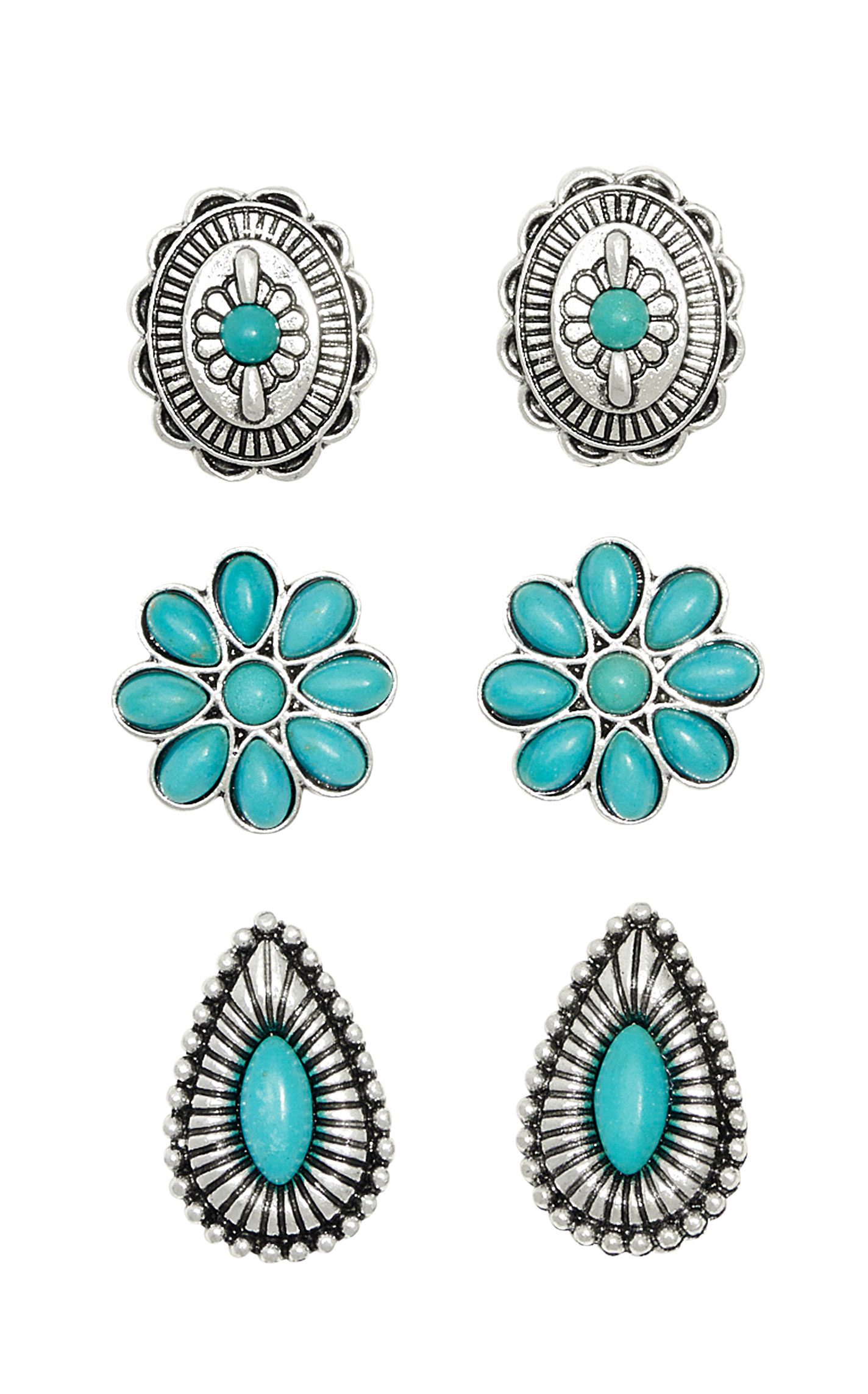 Southern Grace Silver & Turquoise Triple Stud Earring Set - Image 1