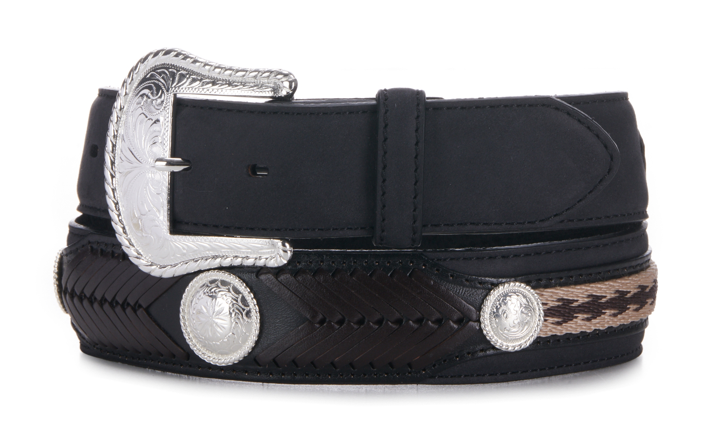 Tony Lama Men's The Duke Black with Embroidery and Conchos Western Belt - Image 1