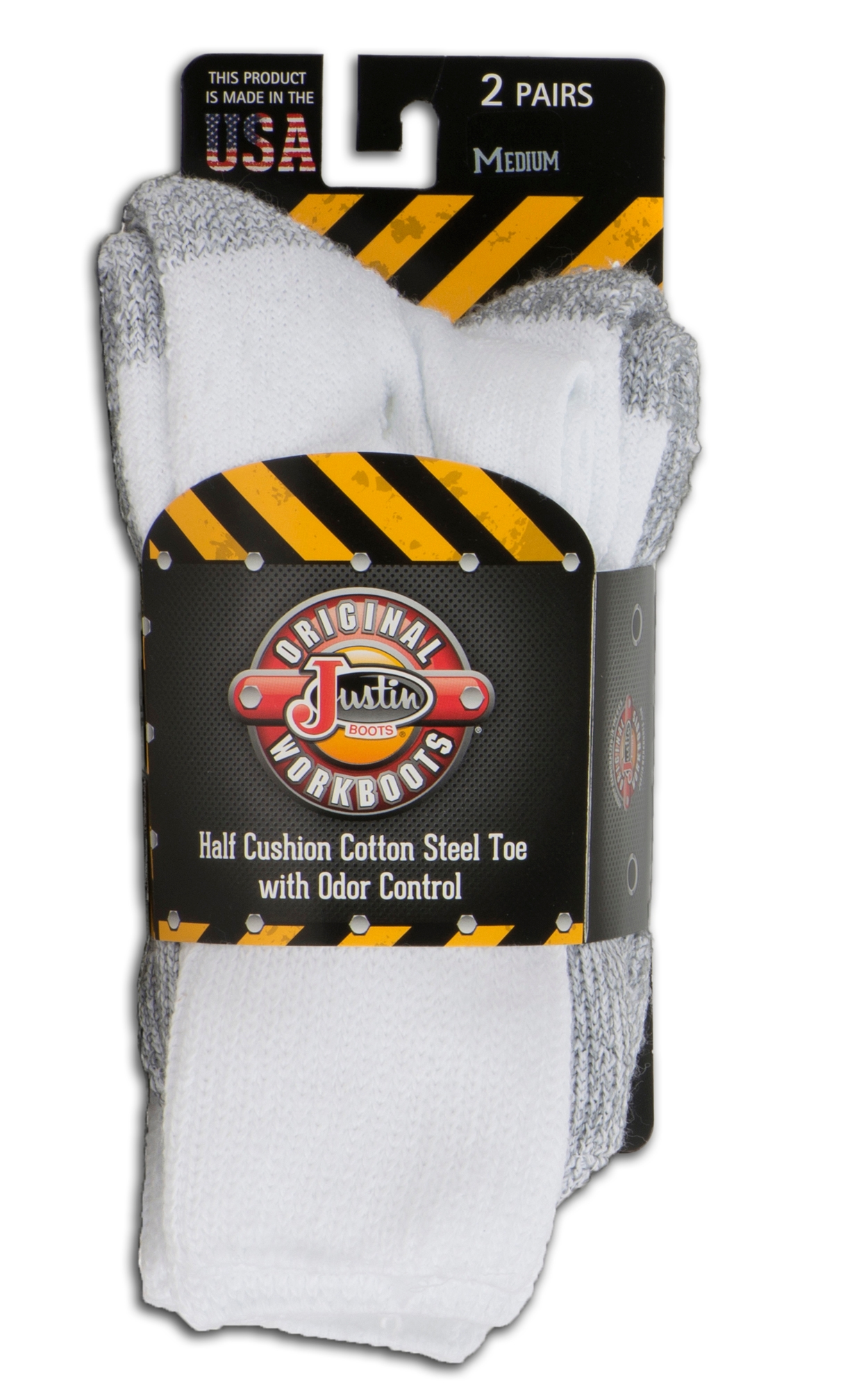 Justin Men's White Half Cushion Cotton Mid Calf with Ordor Control 2Pk Steel Toe Boot Socks - Image 1