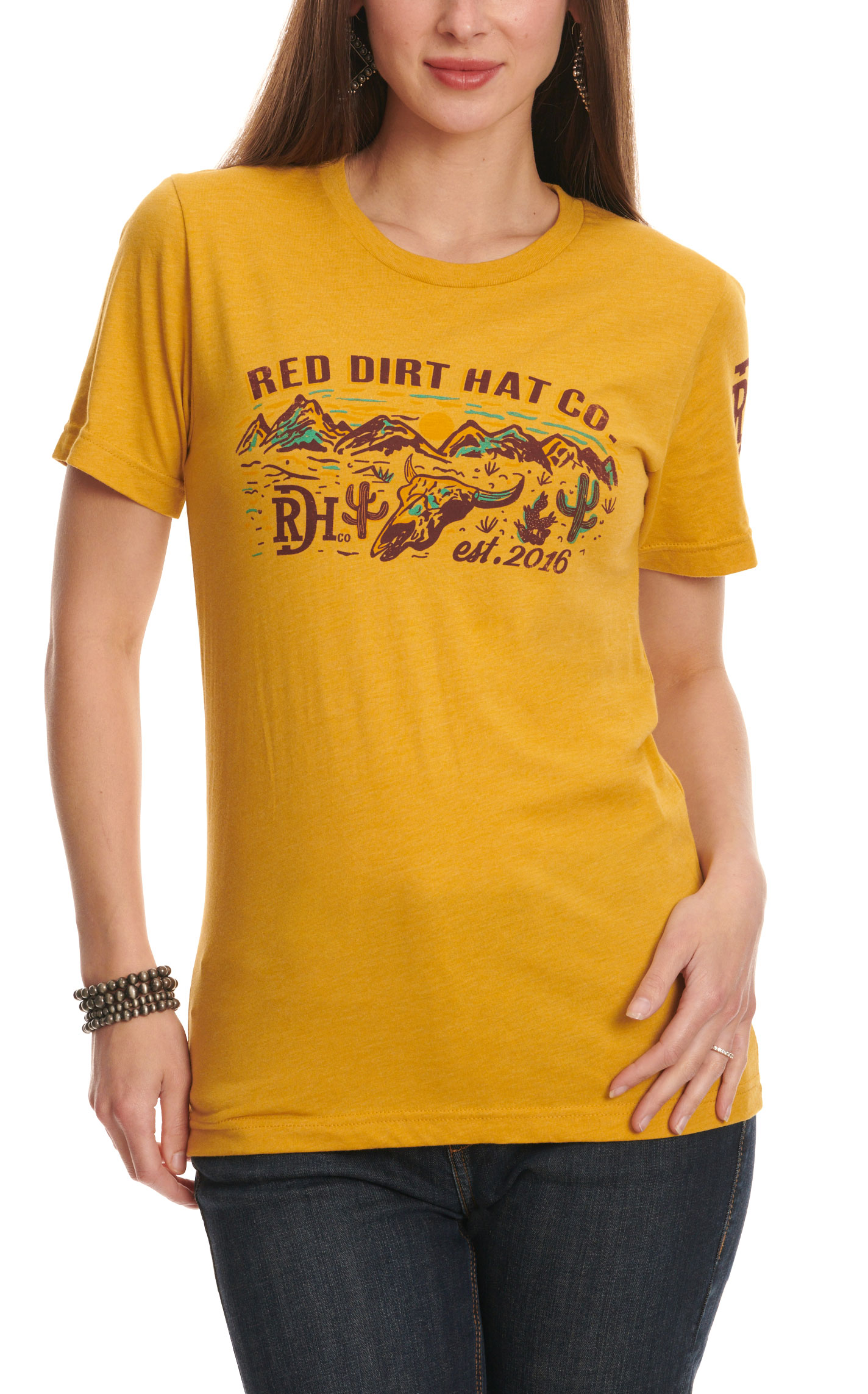 Red Dirt Hat Company Women's Honey Mustard & Desert Logo Graphic T-Shirt - Image 1