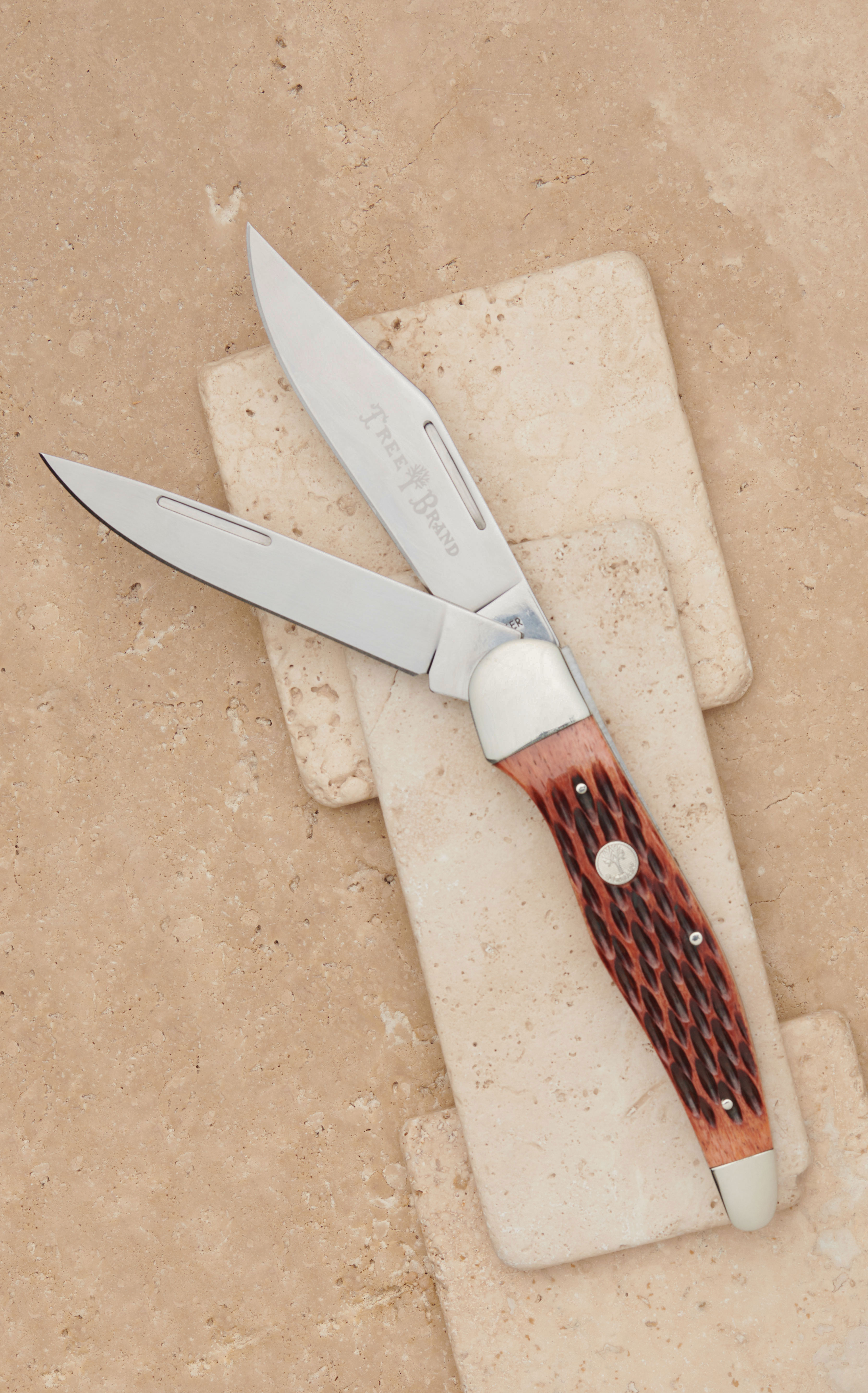 Tree Brand By Boker Traditional Series Folding Jigged Red Bone Hunter Knife with Sheath  - Image 3