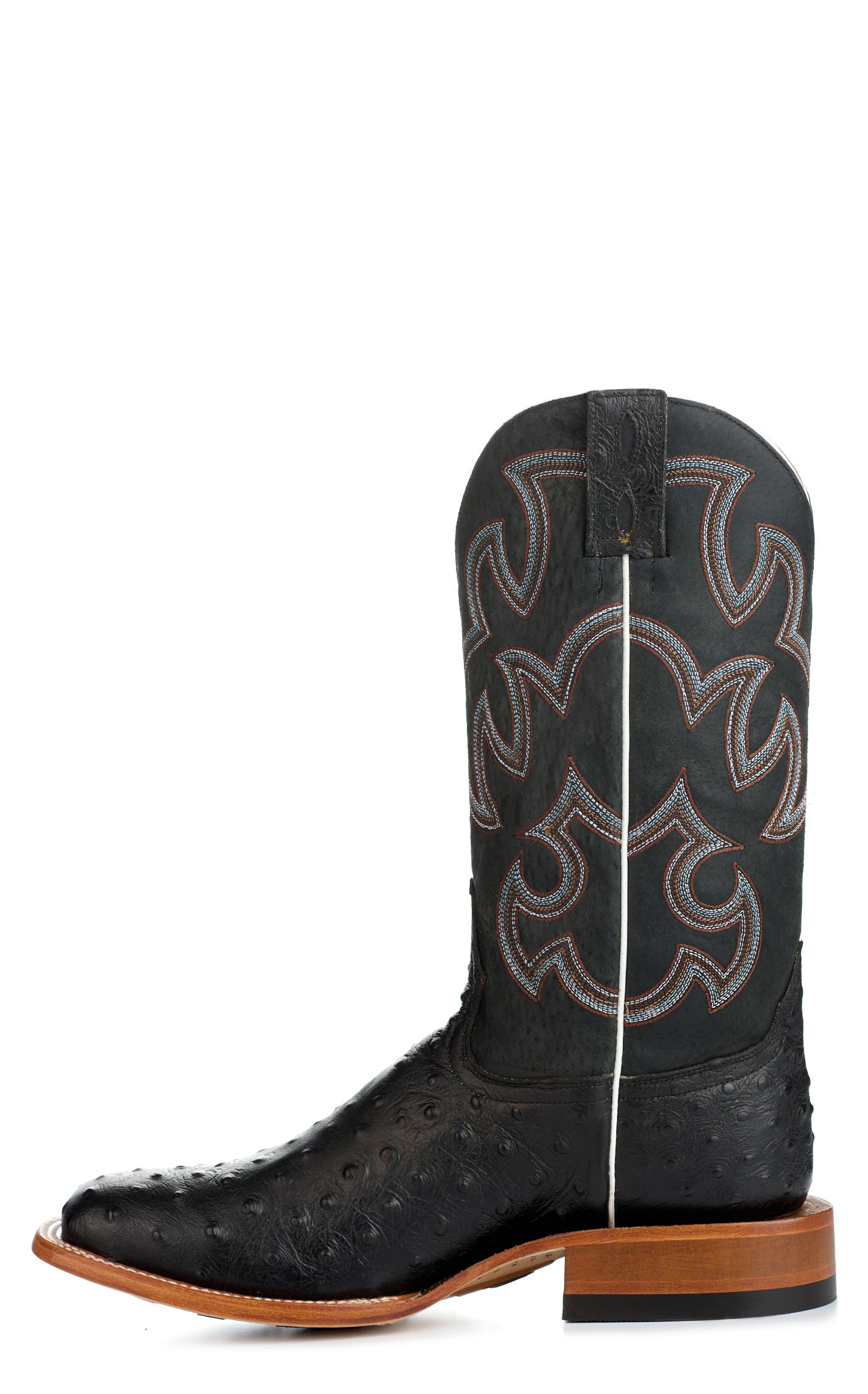 Cavender's Men's Endurance Black with Black Ostrich Print Foot Hybrid Wide Square Toe Cowboy Boots - Image 1
