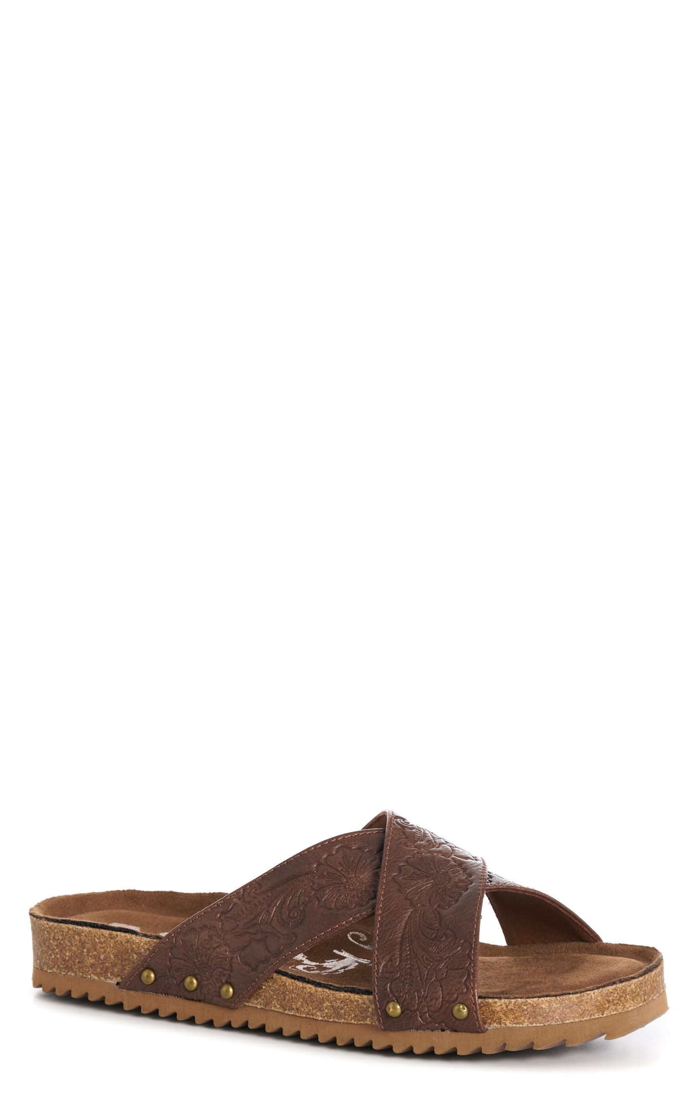 Very G Women's Brown Jaycee Embossed Faux Leather Slip-on Sandals - Image 1