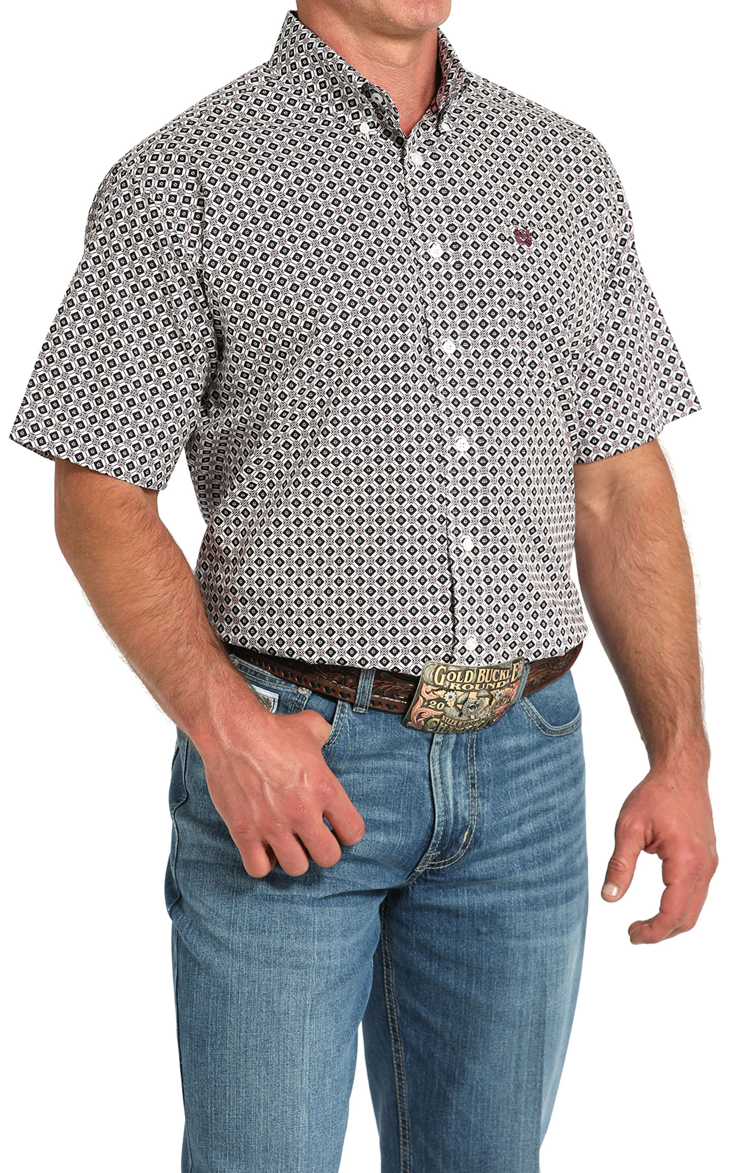 Cinch Men's Dark Plum & Black Geo Western Shirt - Image 1