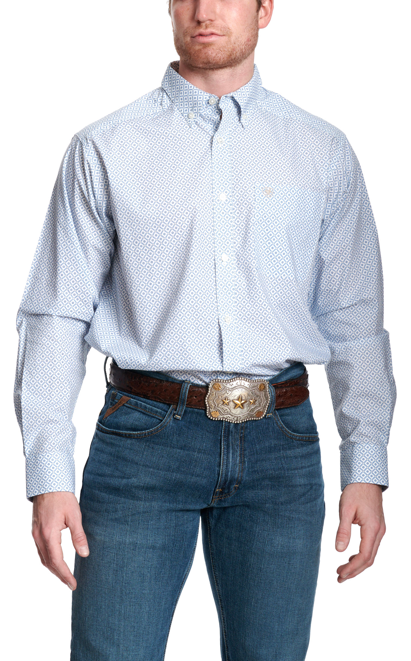 Ariat Men's Keagan White & Blue Geo Western Shirt - Big & Tall Sizes - Image 1